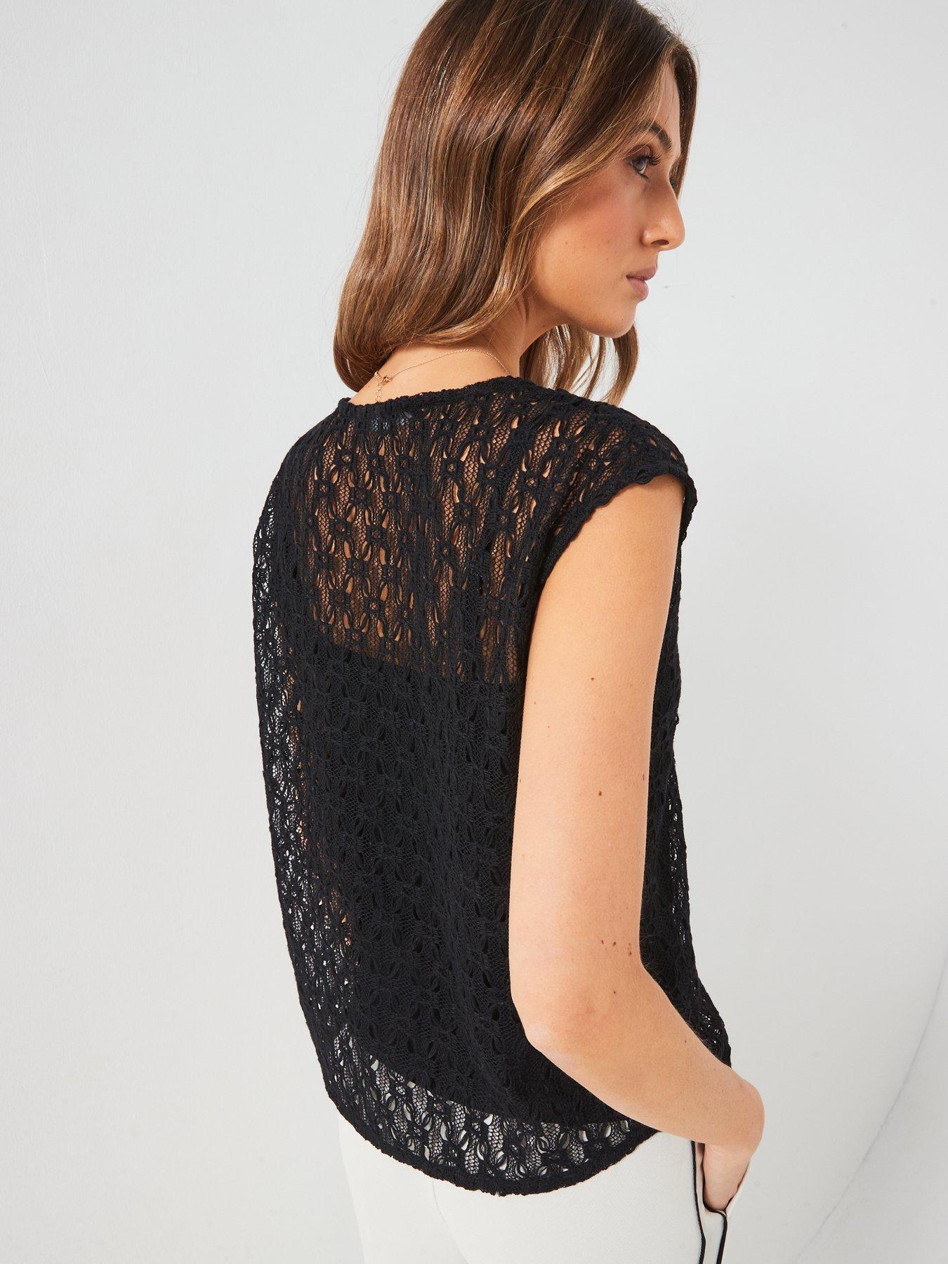 v-by-very-grown-on-sleeve-lace-top-blackstillFront