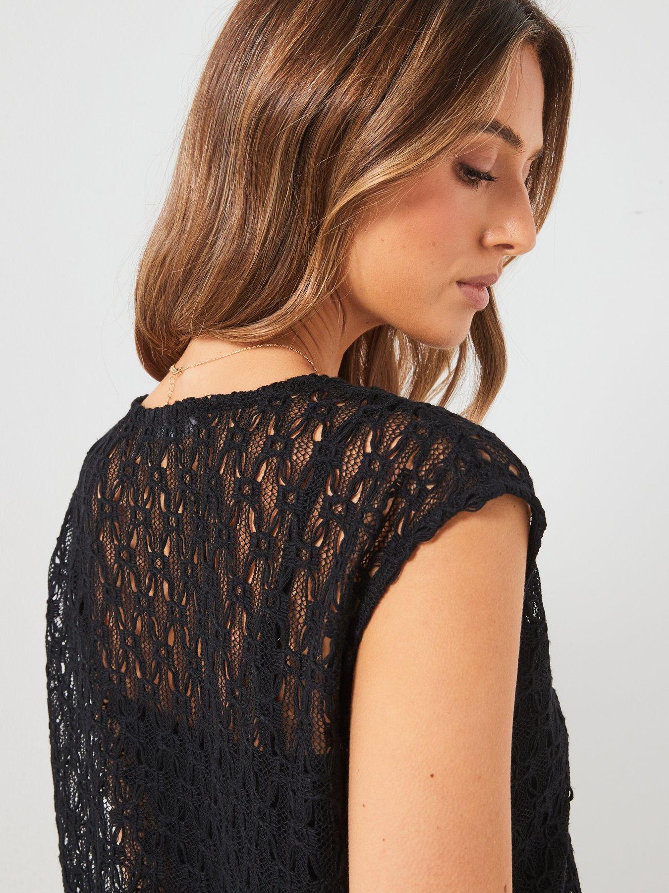 v-by-very-grown-on-sleeve-lace-top-blackdetail