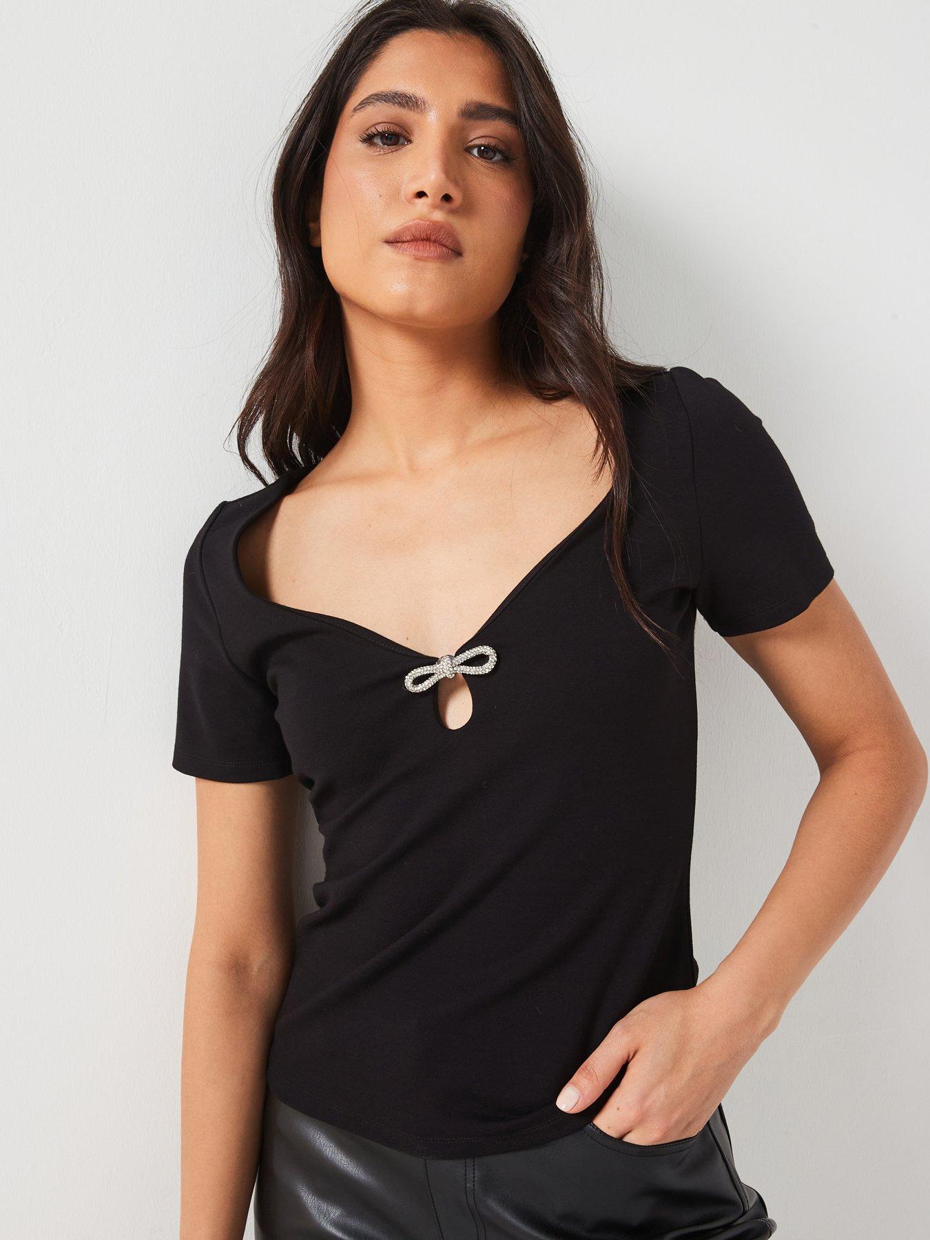 v-by-very-bow-front-ponti-top-black