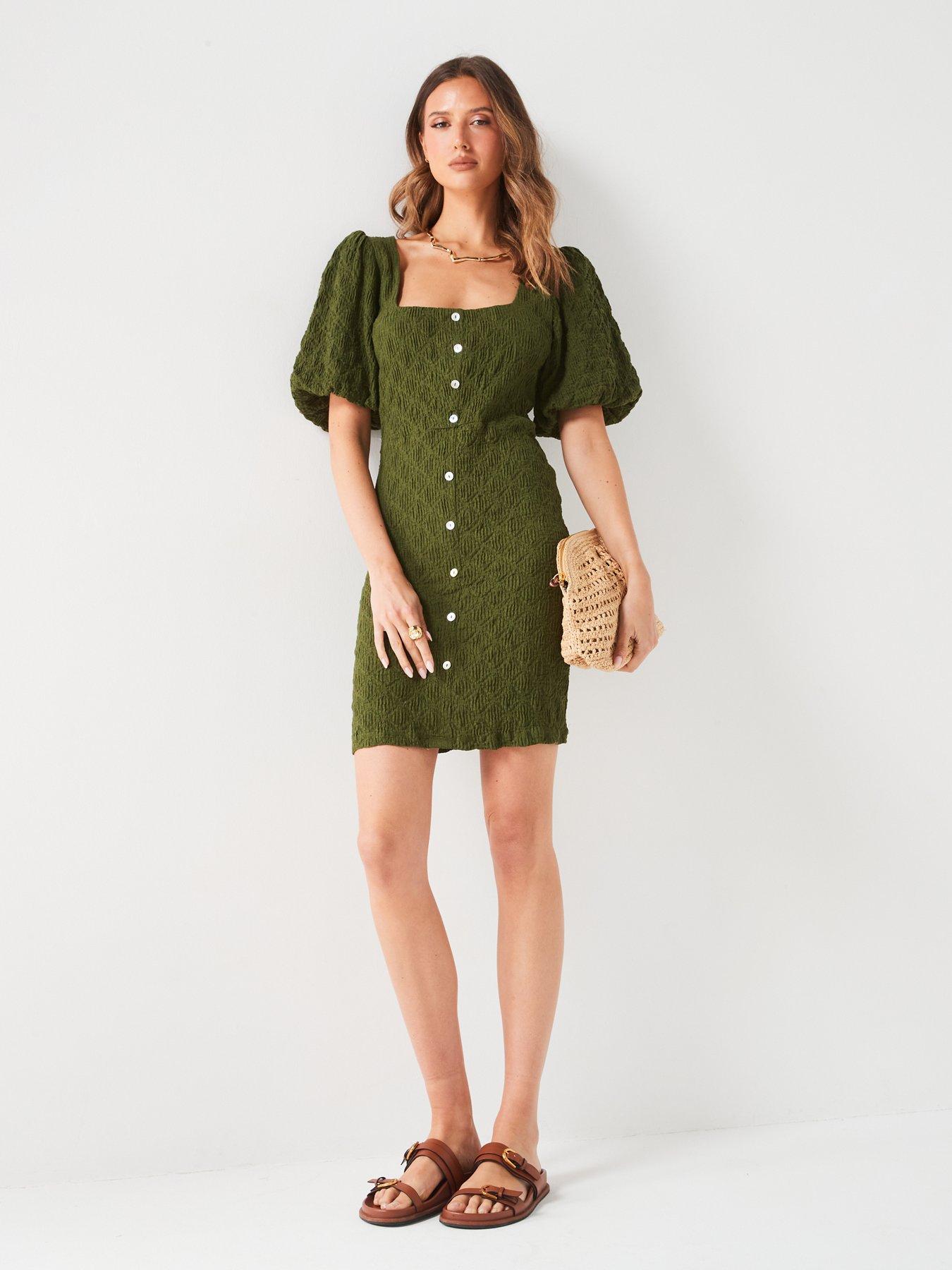 v-by-very-square-neck-puff-sleeve-mini-dress-khakiback