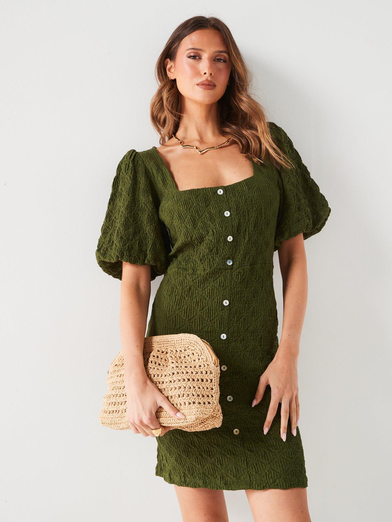 v-by-very-square-neck-puff-sleeve-mini-dress-khakidetail