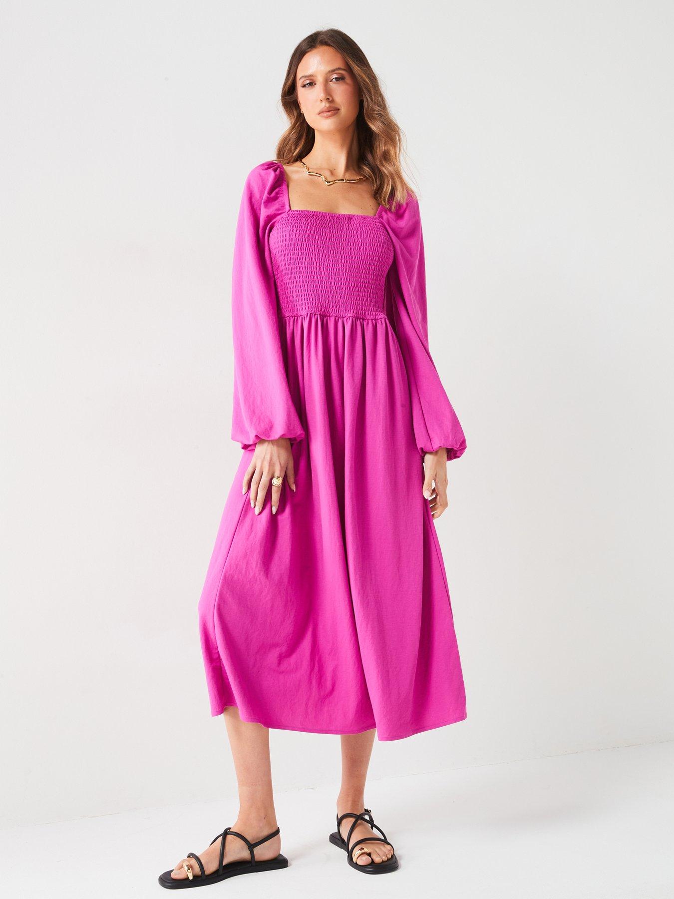 v-by-very-shirred-long-sleeve-midinbspdress-pink