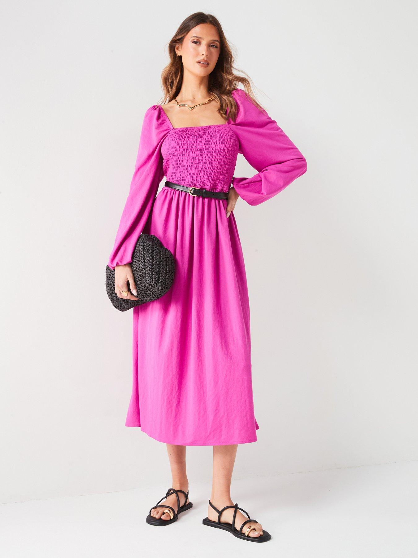 v-by-very-shirred-long-sleeve-midinbspdress-pinkback