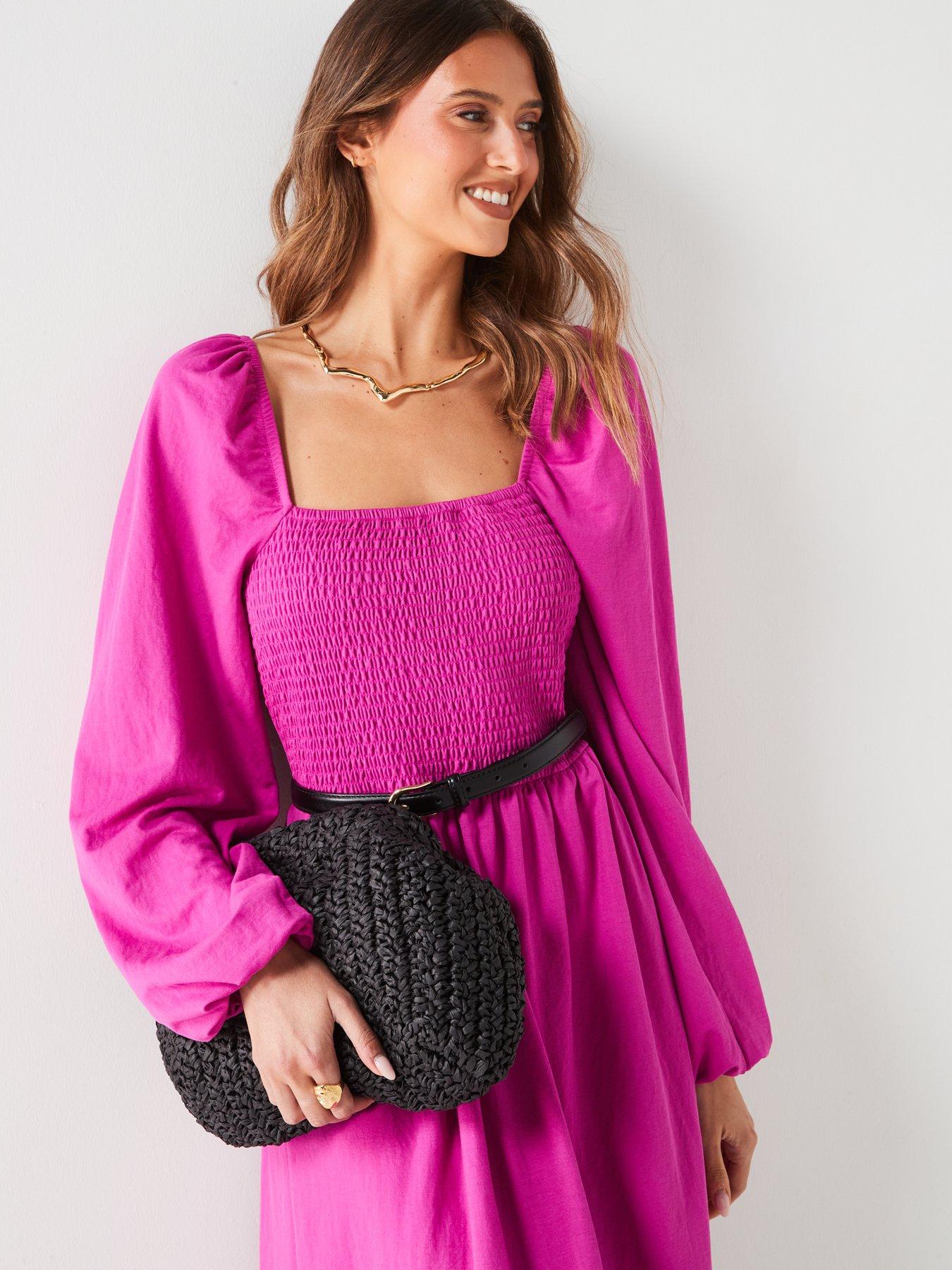 v-by-very-shirred-long-sleeve-midinbspdress-pinkoutfit