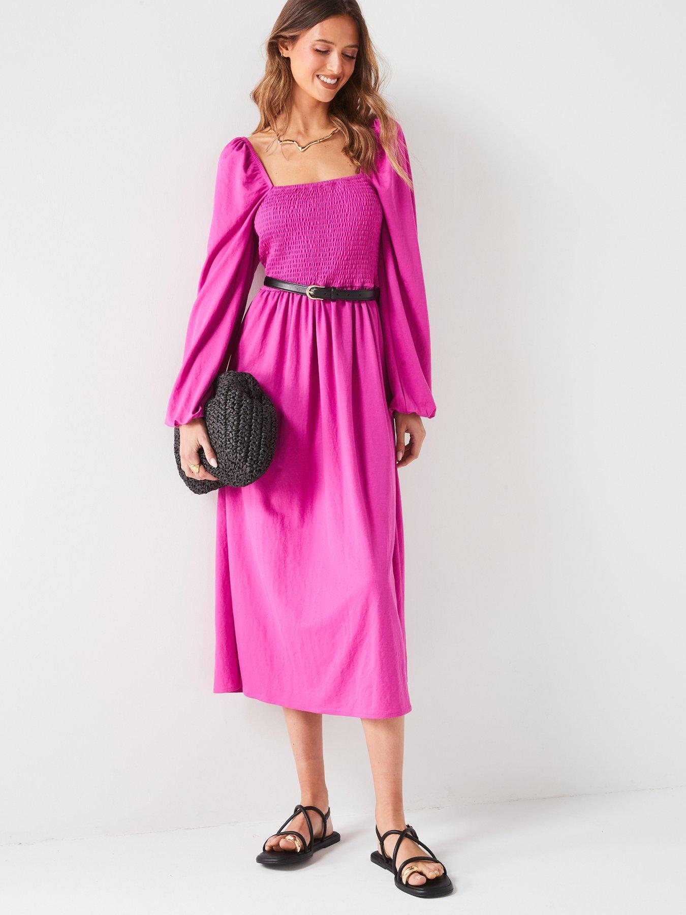 v-by-very-shirred-long-sleeve-midinbspdress-pinkdetail