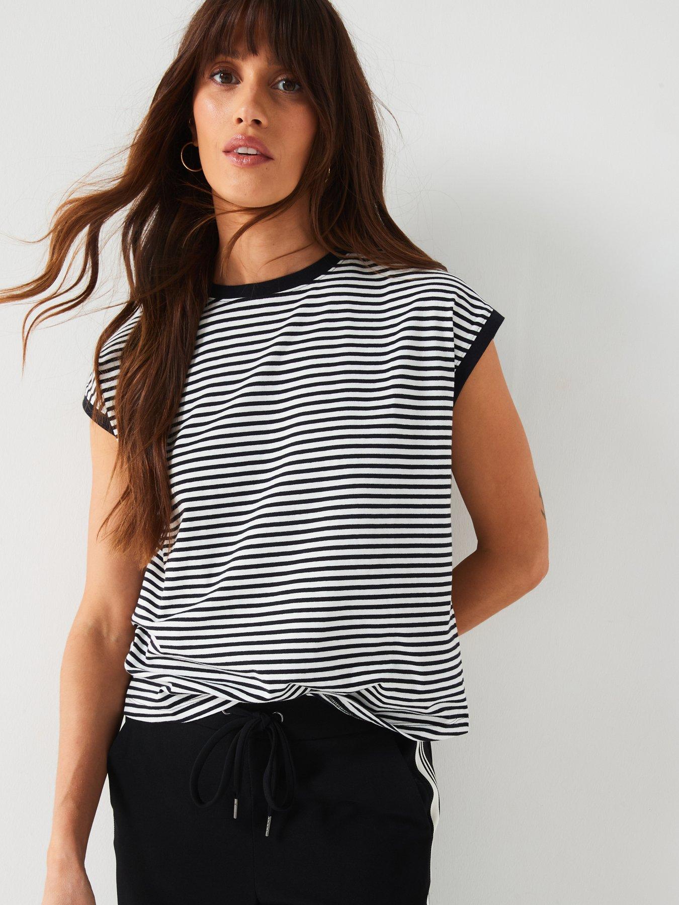 everyday-dropped-shoulder-stripe-t-shirt-blackwhite