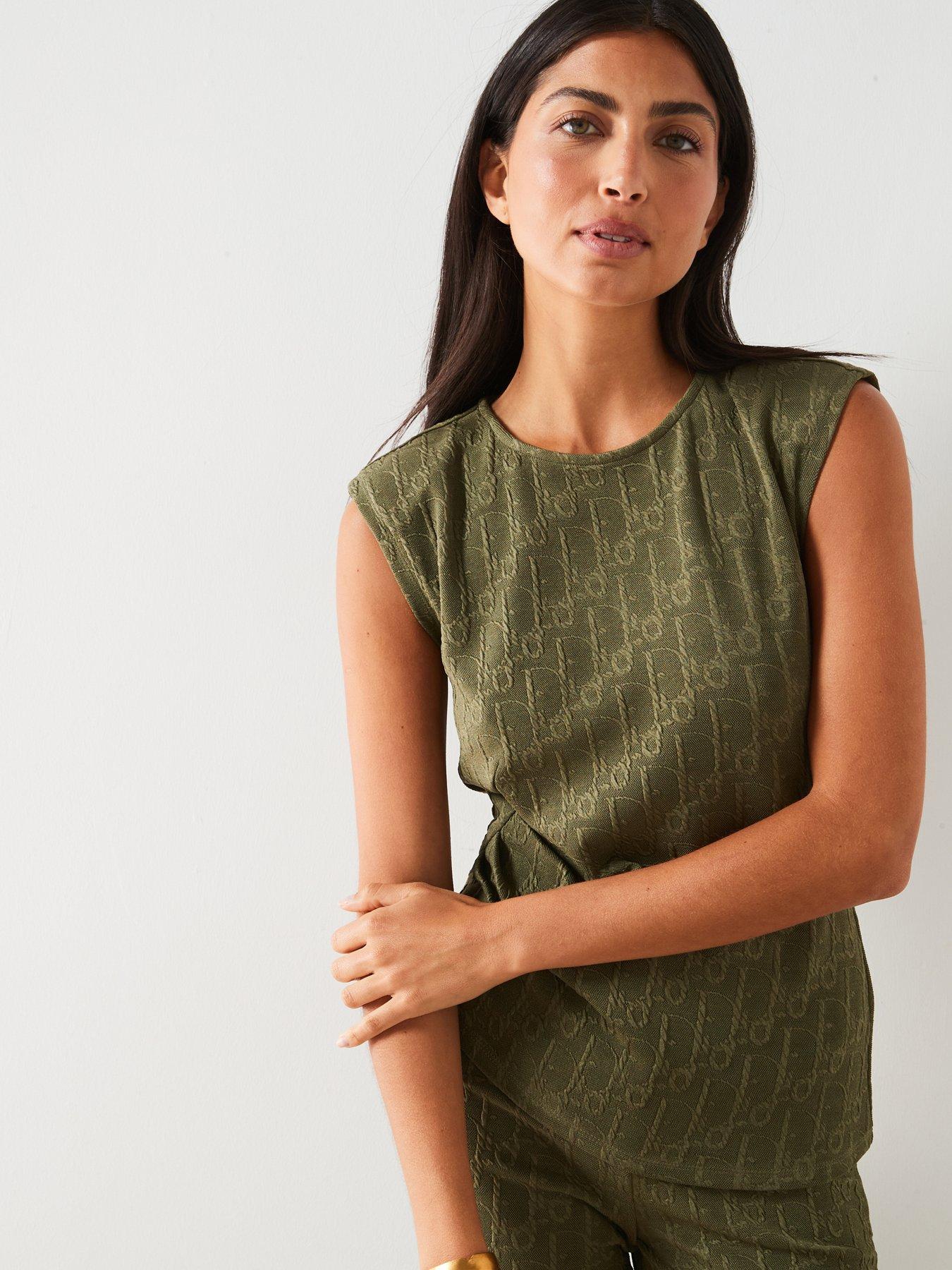 v-by-very-gathered-waist-co-ord-top-green