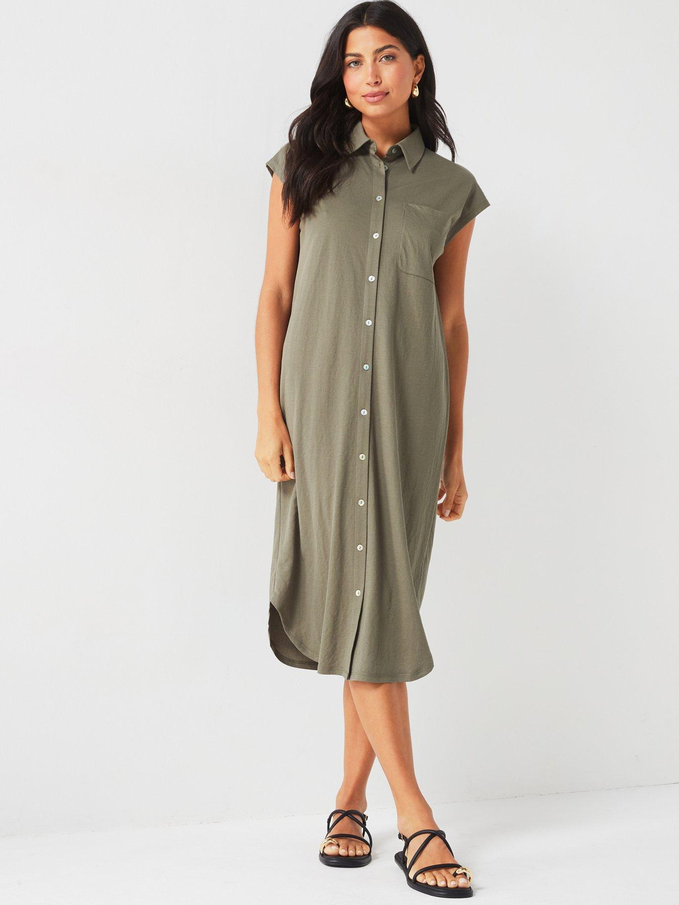 v-by-very-grown-on-sleeve-dress-green