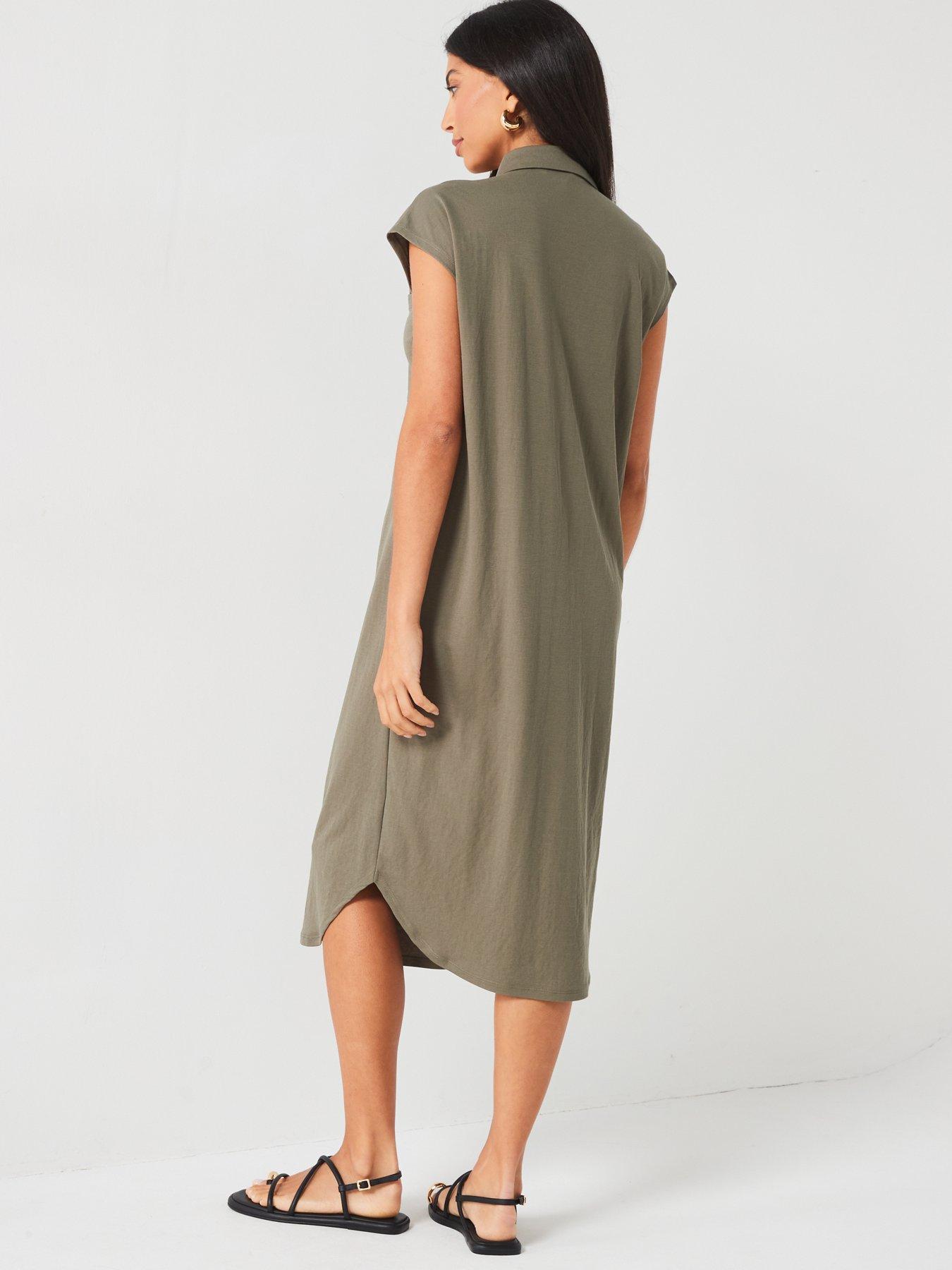 v-by-very-grown-on-sleeve-dress-greenstillFront