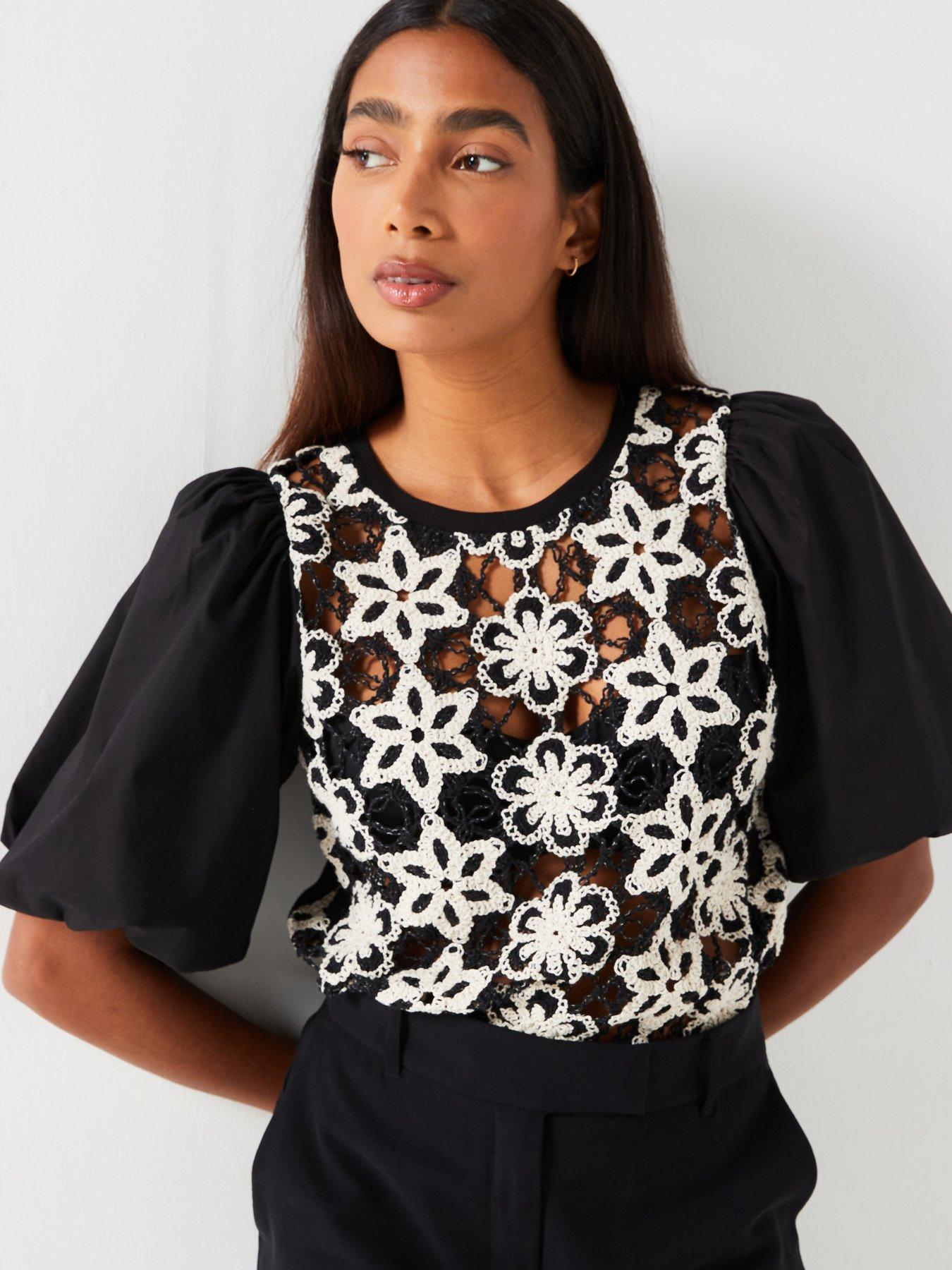 v-by-very-crochet-insert-puff-sleeve-top-printfront