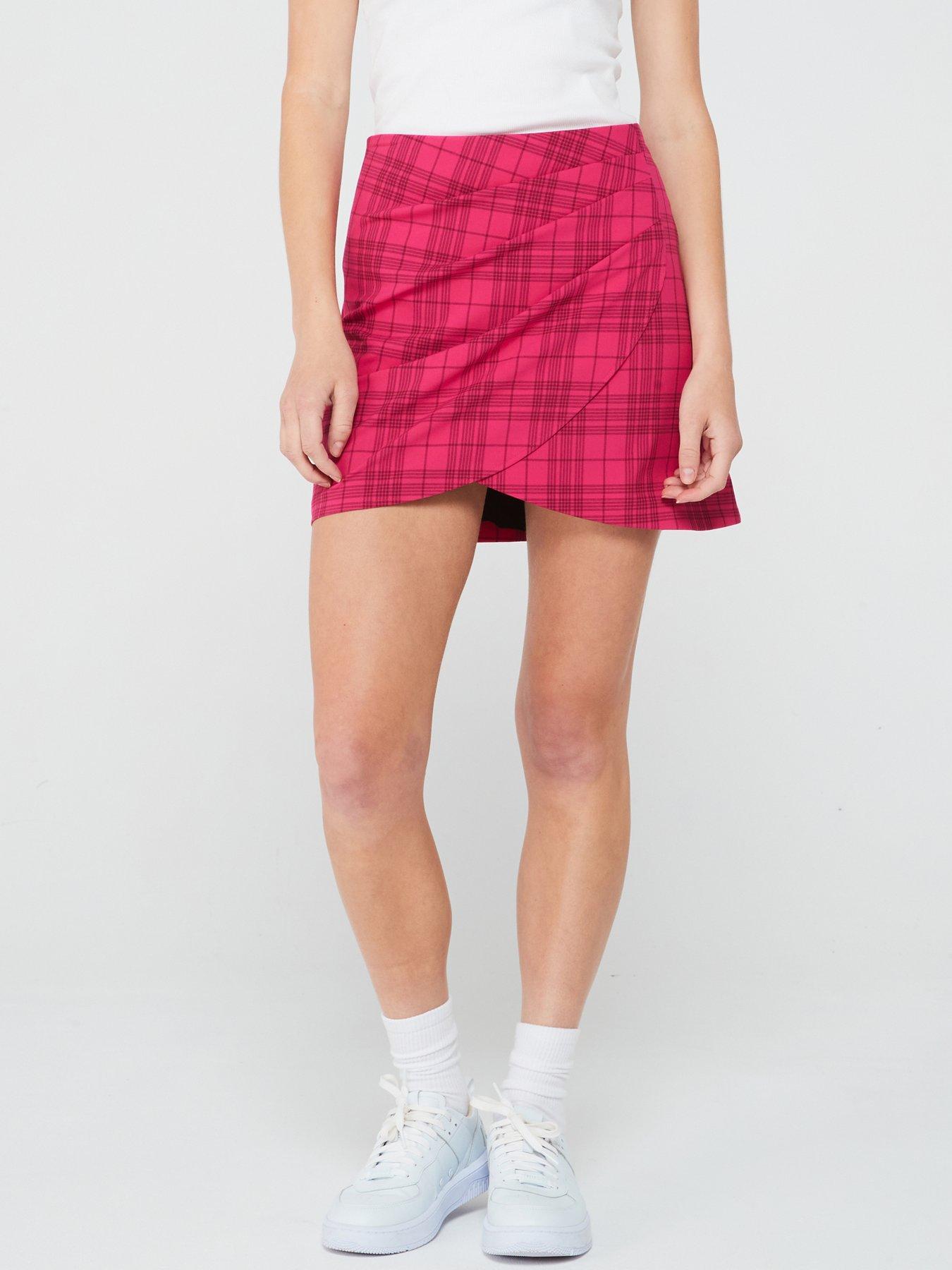 hugo-rachella-checked-mini-skirt-pink