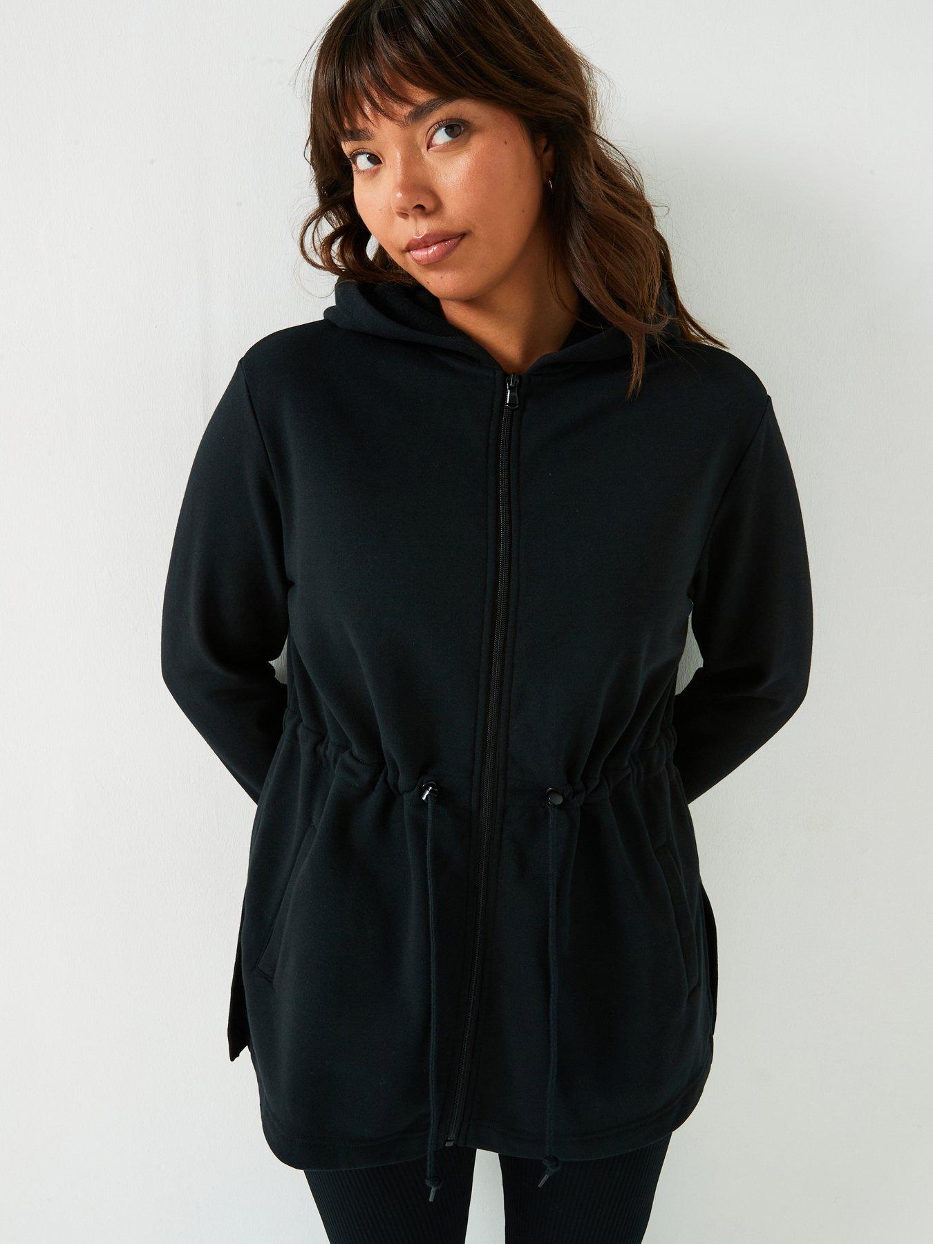 undefined Zip Through Tie Waist Hoodie - Black