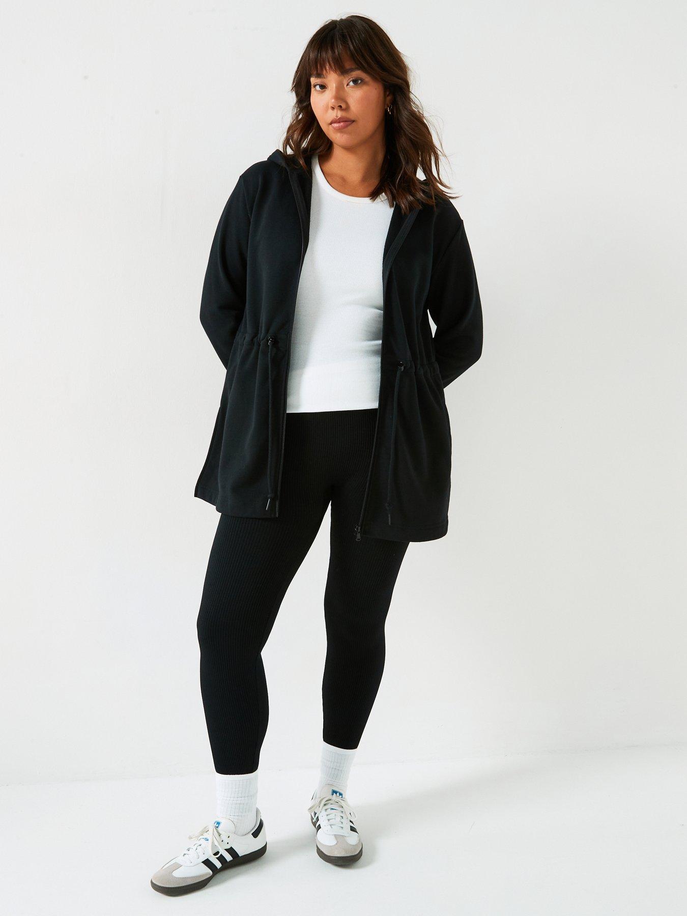Image 3 of 6 of The Very Collection Zip Through Tie Waist Hoodie - Black