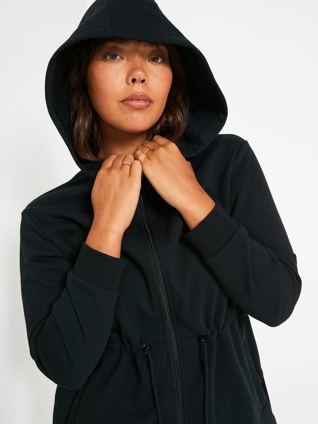 Image 4 of 6 of The Very Collection Zip Through Tie Waist Hoodie - Black