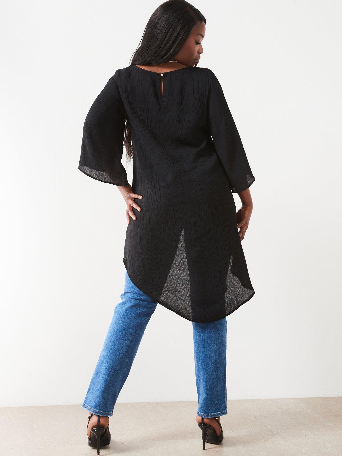 v-by-very-curve-dipped-hem-blouse-blackstillFront