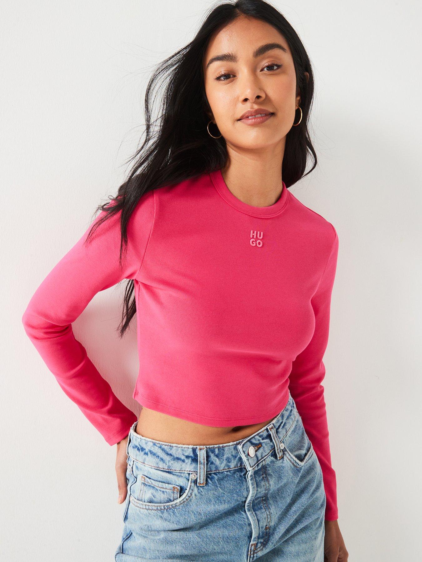 hugo-dafilomena-long-sleeve-cropped-t-shirt-pink