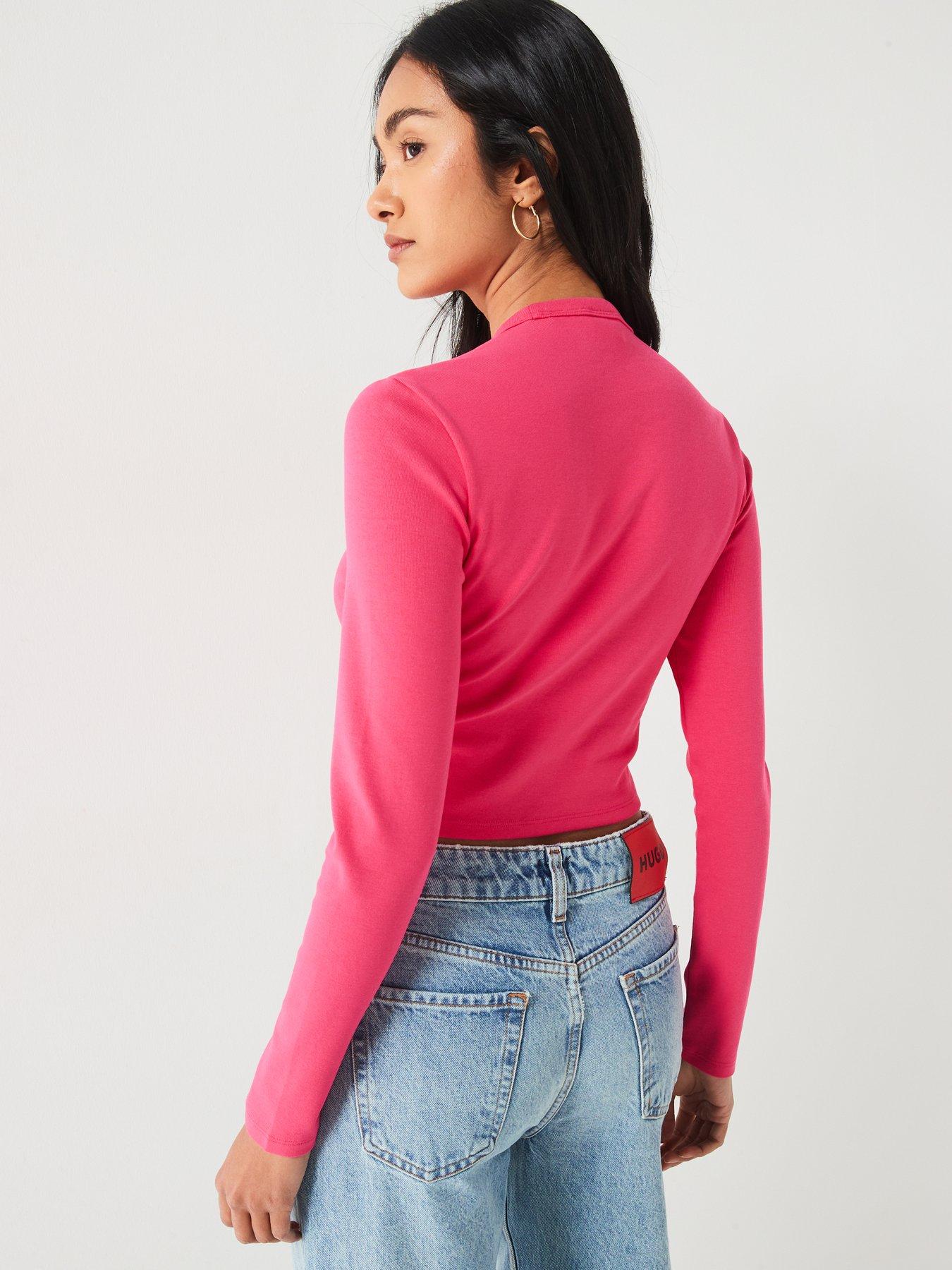 hugo-dafilomena-long-sleeve-cropped-t-shirt-pinkstillFront