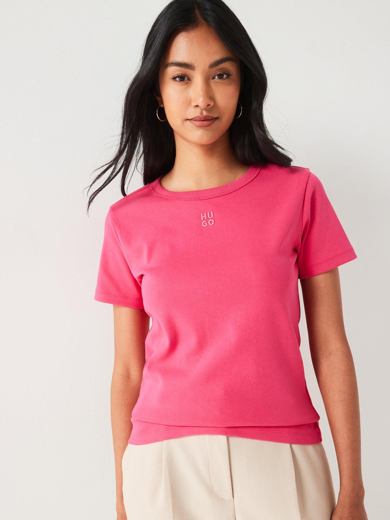 HUGO Deloris Chest Logo T-Shirt - Pink
