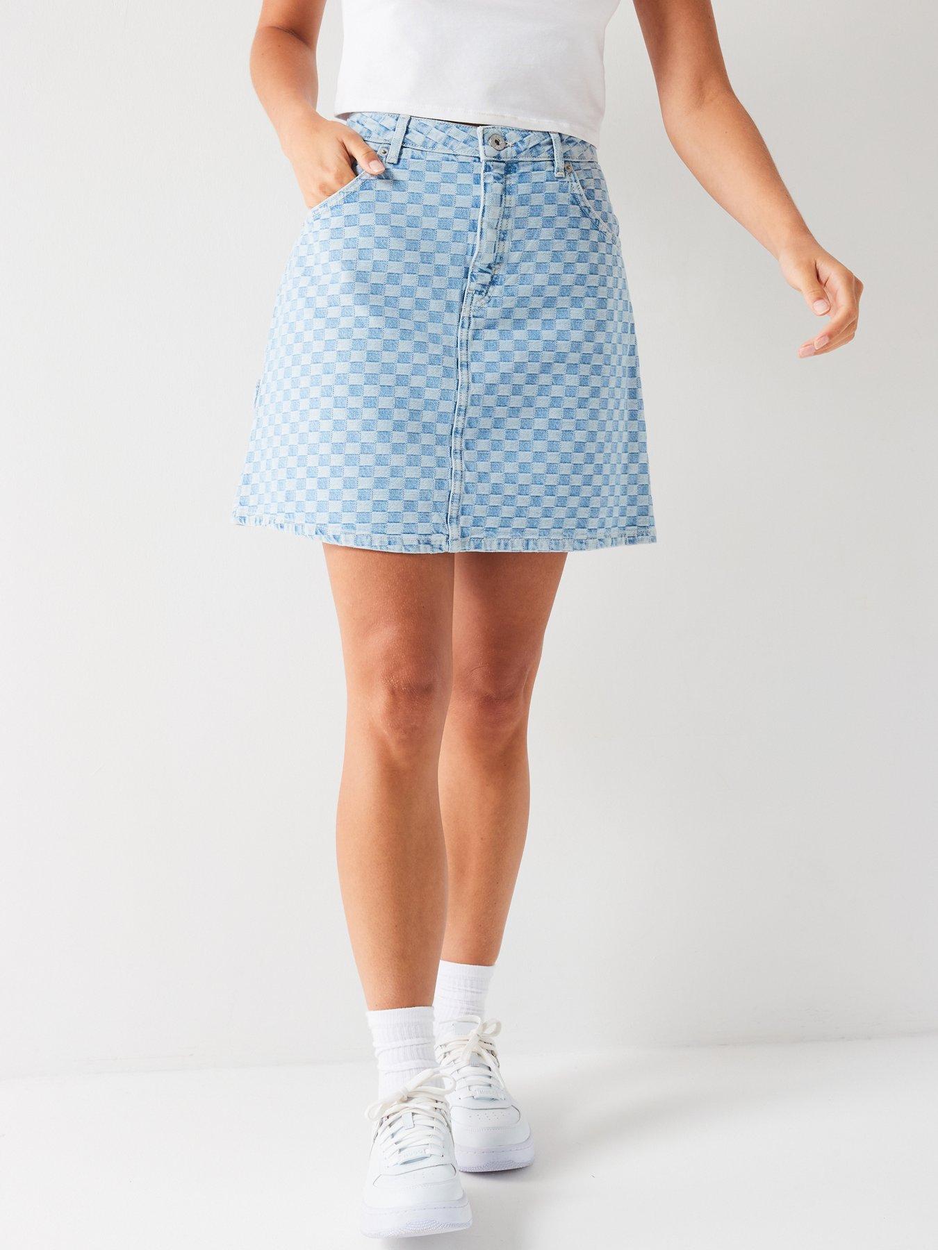 hugo-gami-checkerboard-denim-skirt-blue