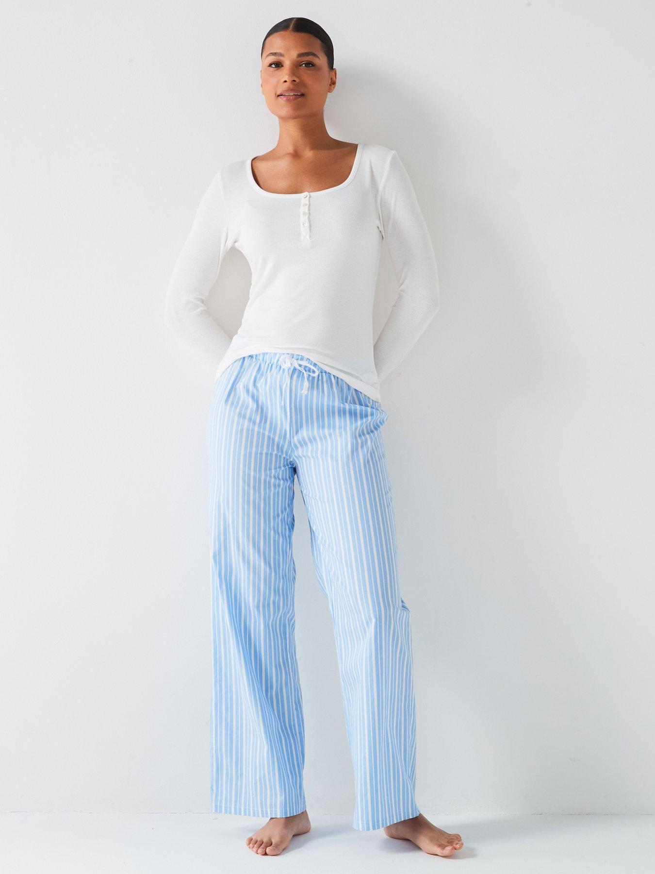 v-by-very-long-sleeve-henley-top-with-stripe-wide-leg-pj-set-blue