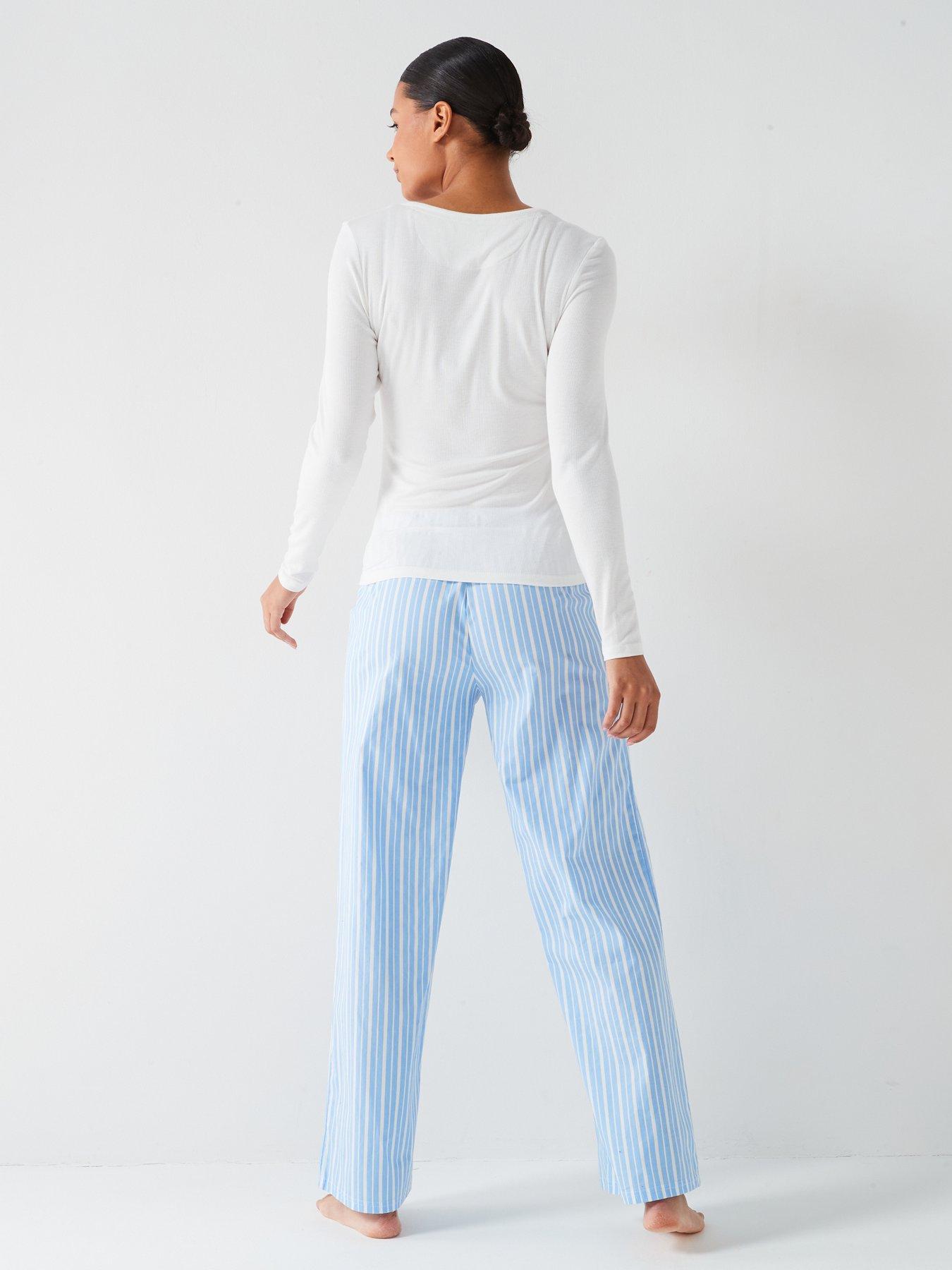 v-by-very-long-sleeve-henley-top-with-stripe-wide-leg-pj-set-bluestillFront