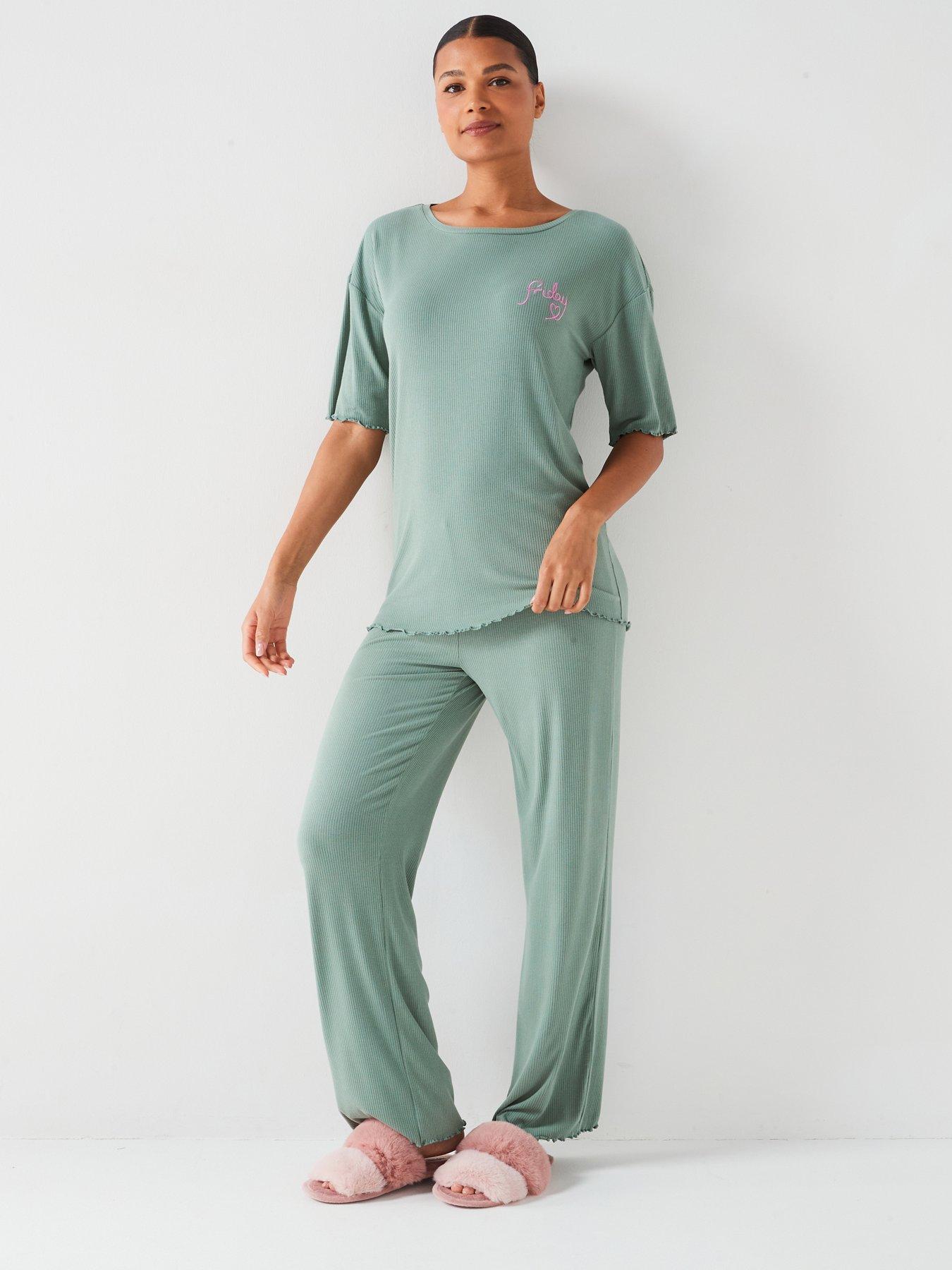 v-by-very-lettuce-hem-rib-longline-top-and-wide-leg-pj-set-blue