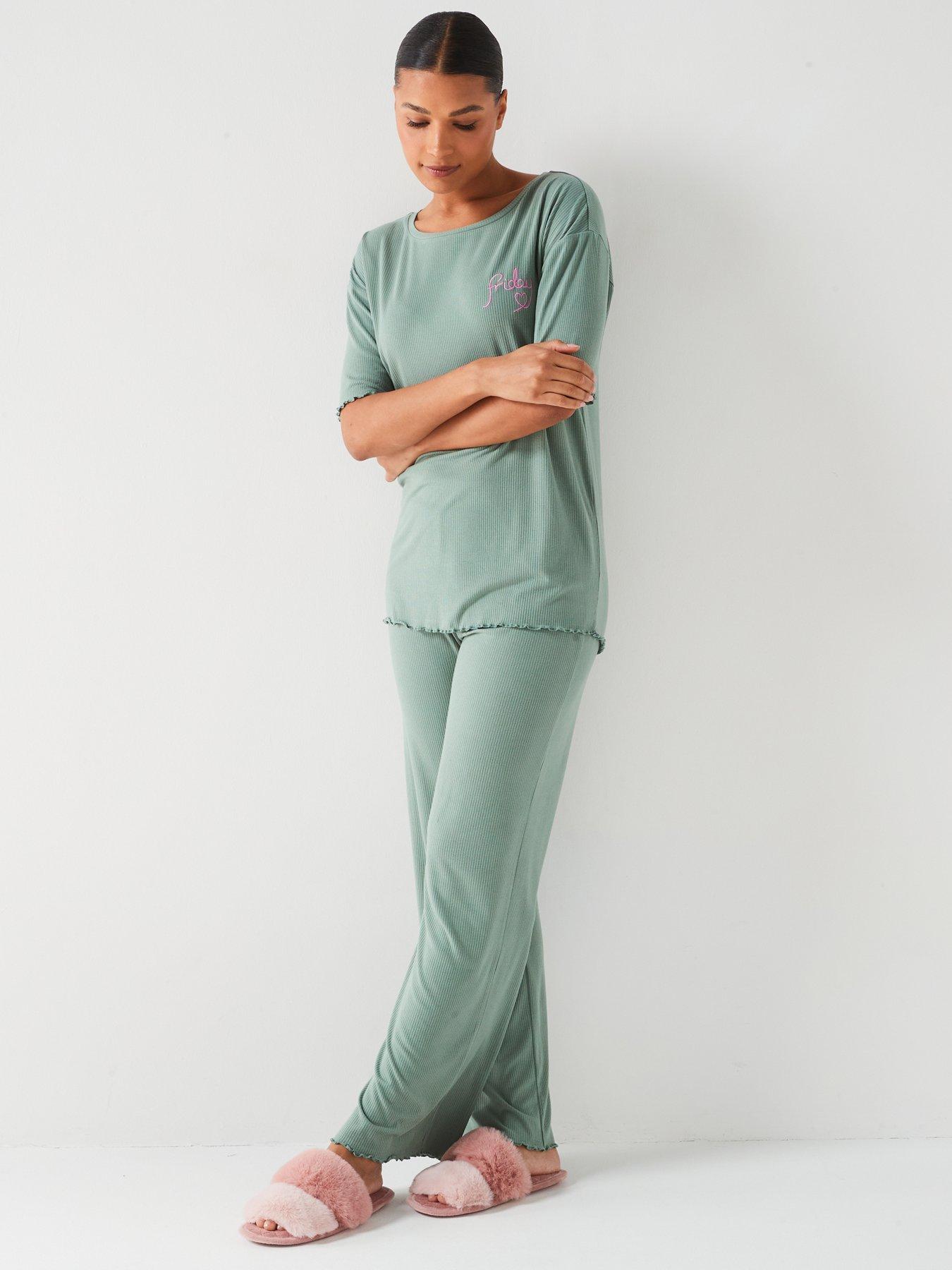 v-by-very-lettuce-hem-rib-longline-top-and-wide-leg-pj-set-blueback