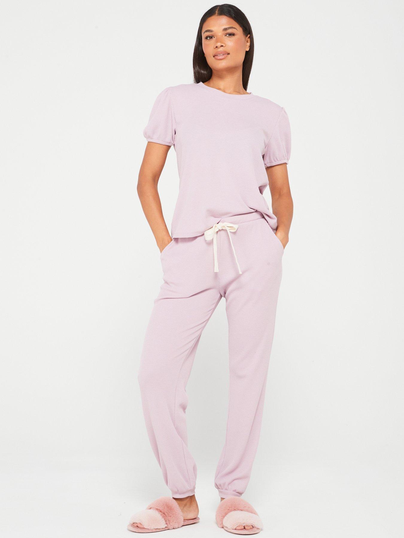 v-by-very-puff-sleeve-waffle-pj-set