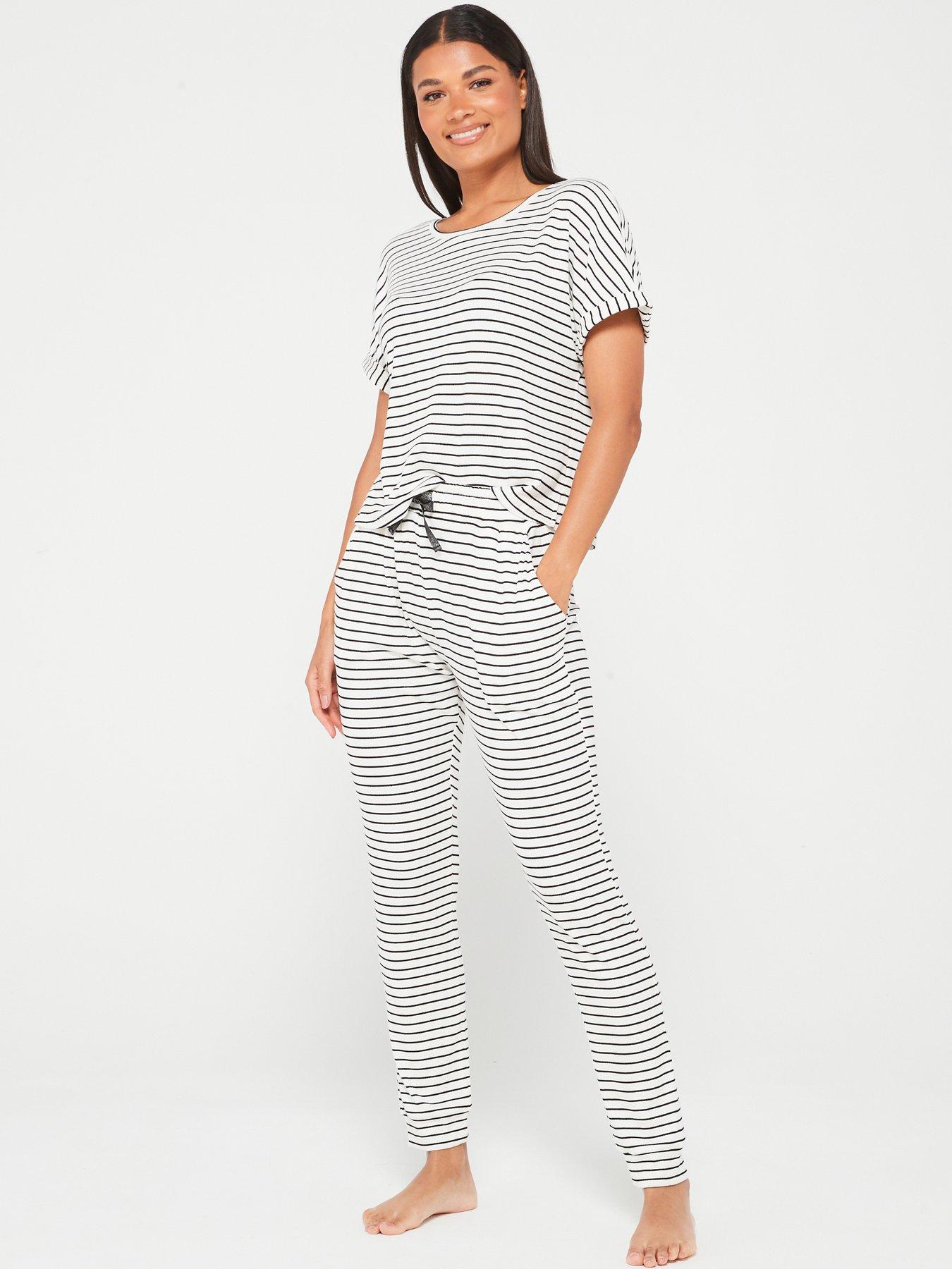 v-by-very-short-sleeve-stripe-lurex-pj-set-whiteblack