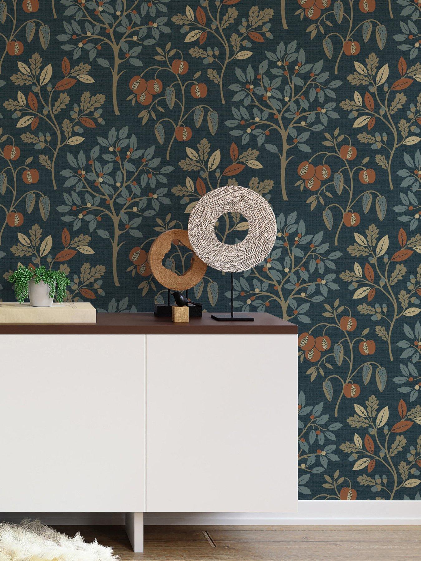 Image 1 of 5 of Fine Decor Rowan Autumn Trees Wallpaper in Navy