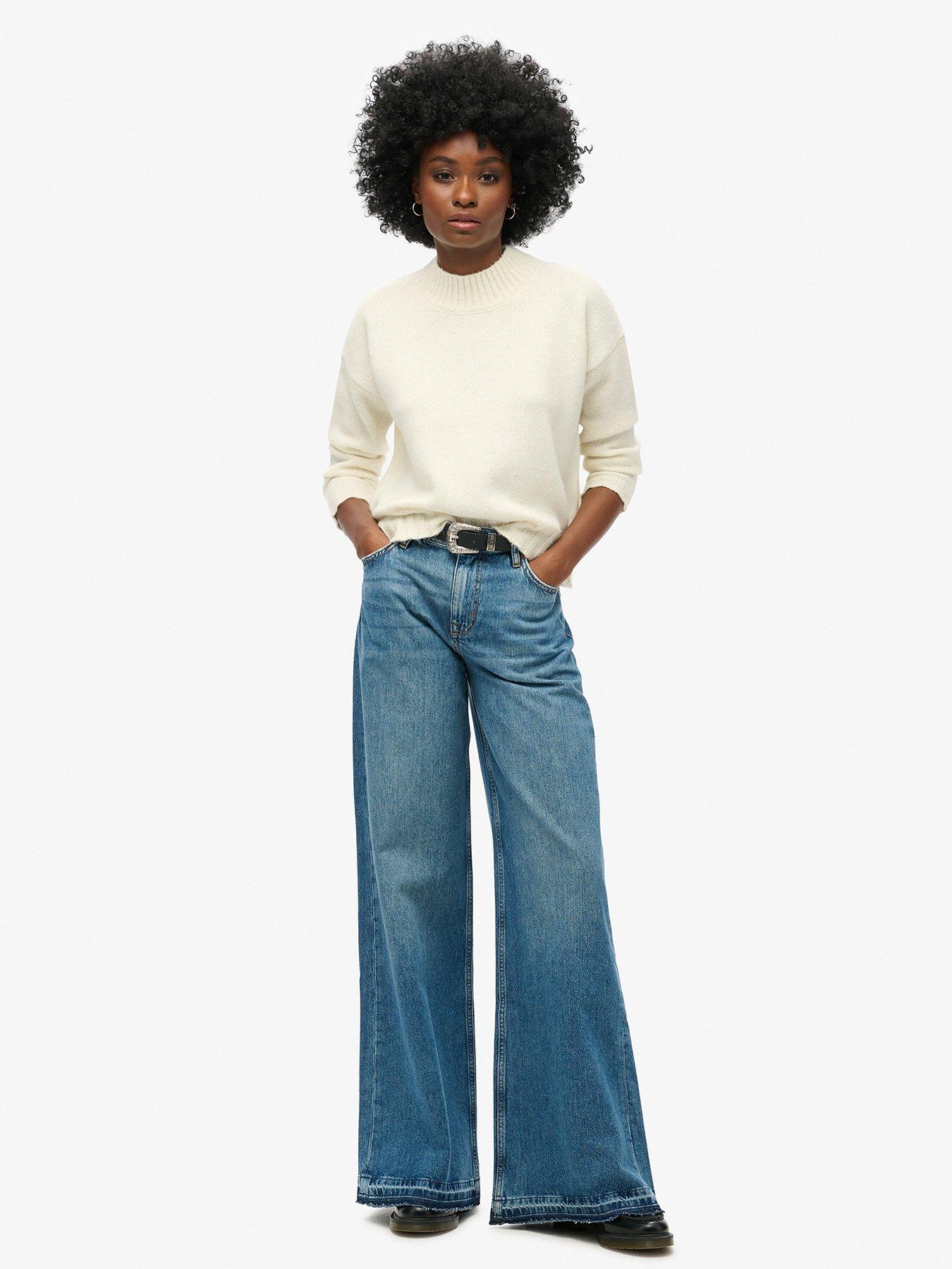 superdry-raw-hem-wide-leg-flare-jeans-bluefront