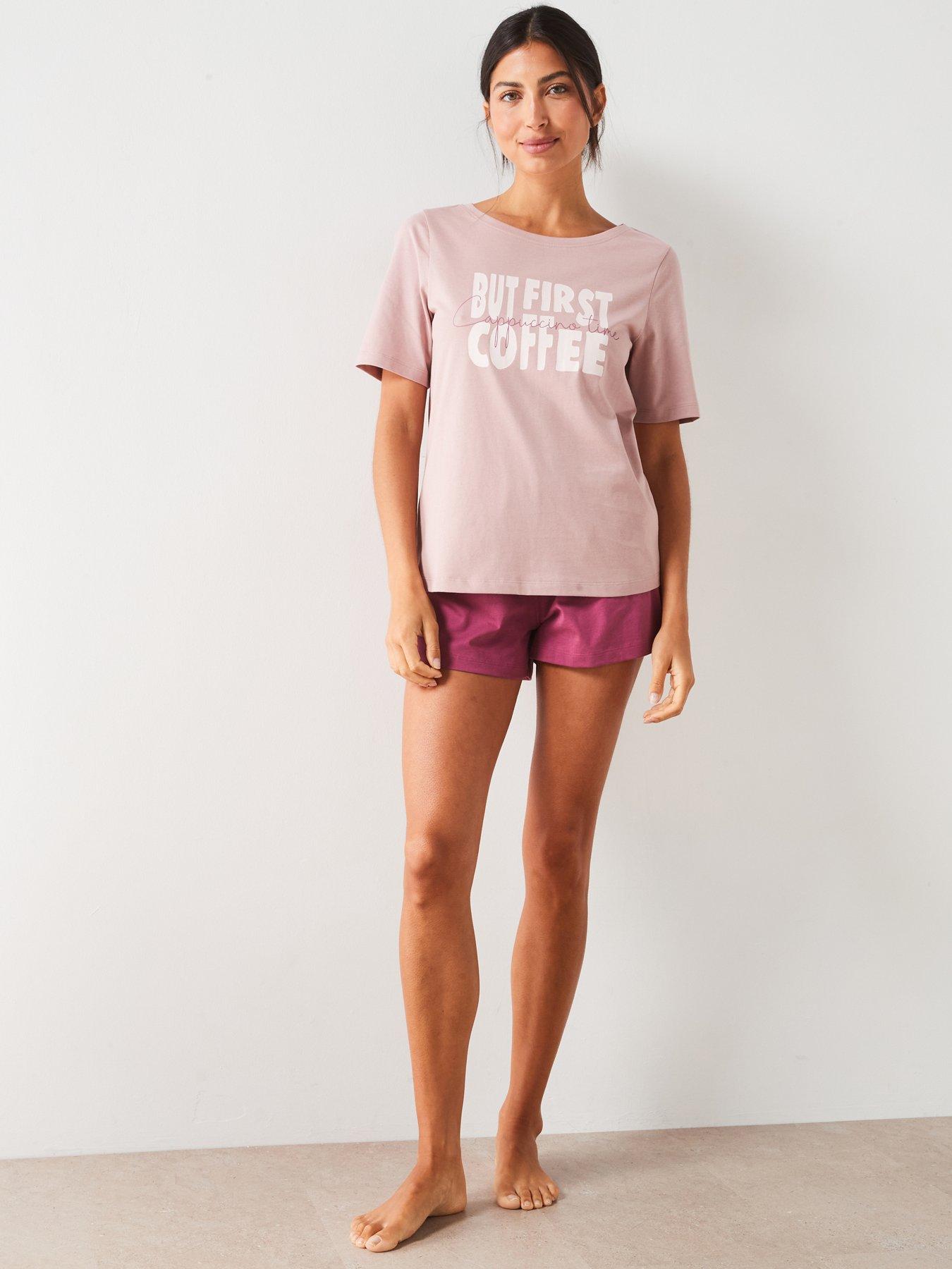 everyday-coffee-slogan-short-sleeve-short-pj-set