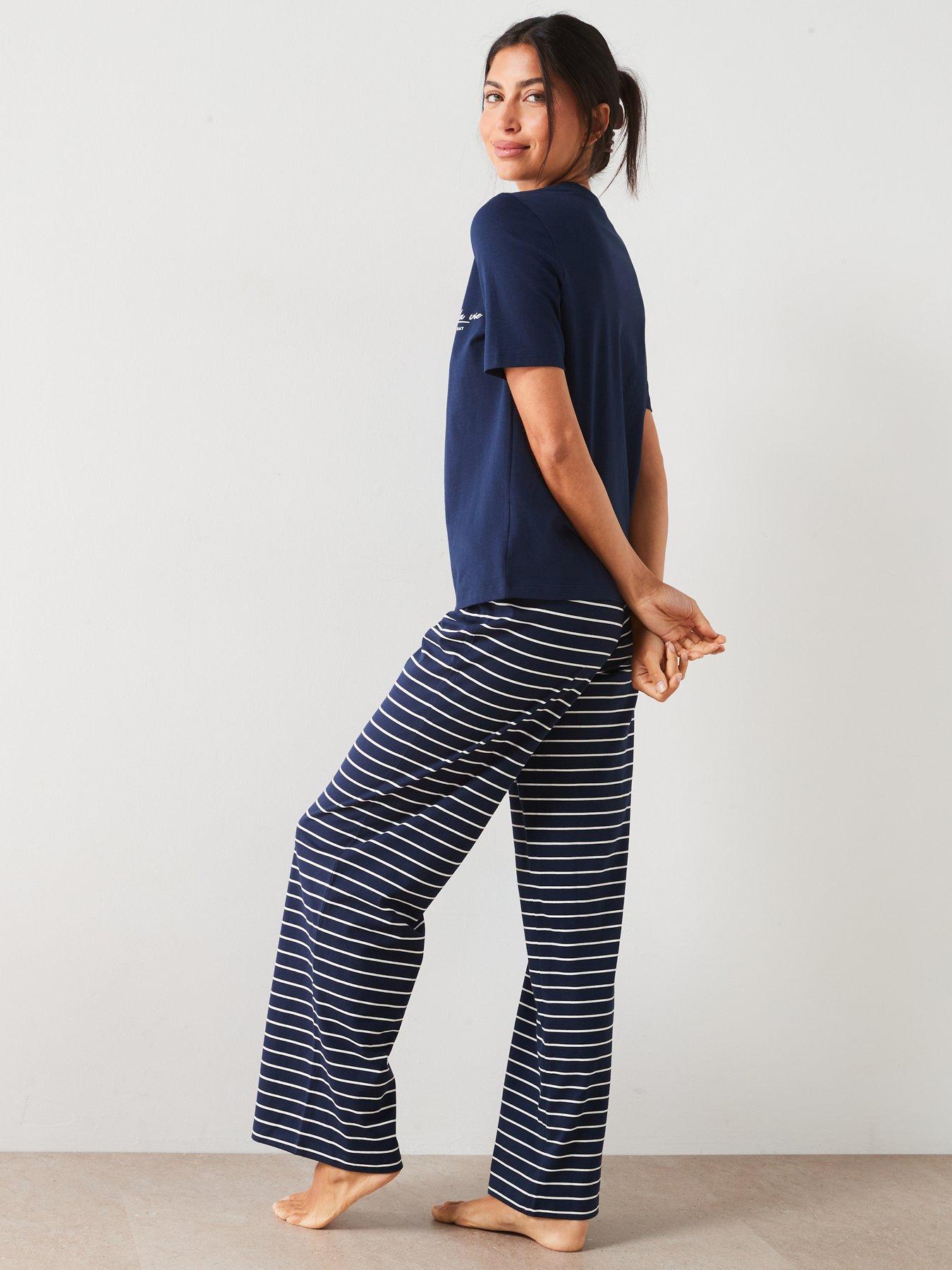 everyday-stripe-slogan-crew-neck-short-sleeve-top-with-wide-leg-pj-setstillFront