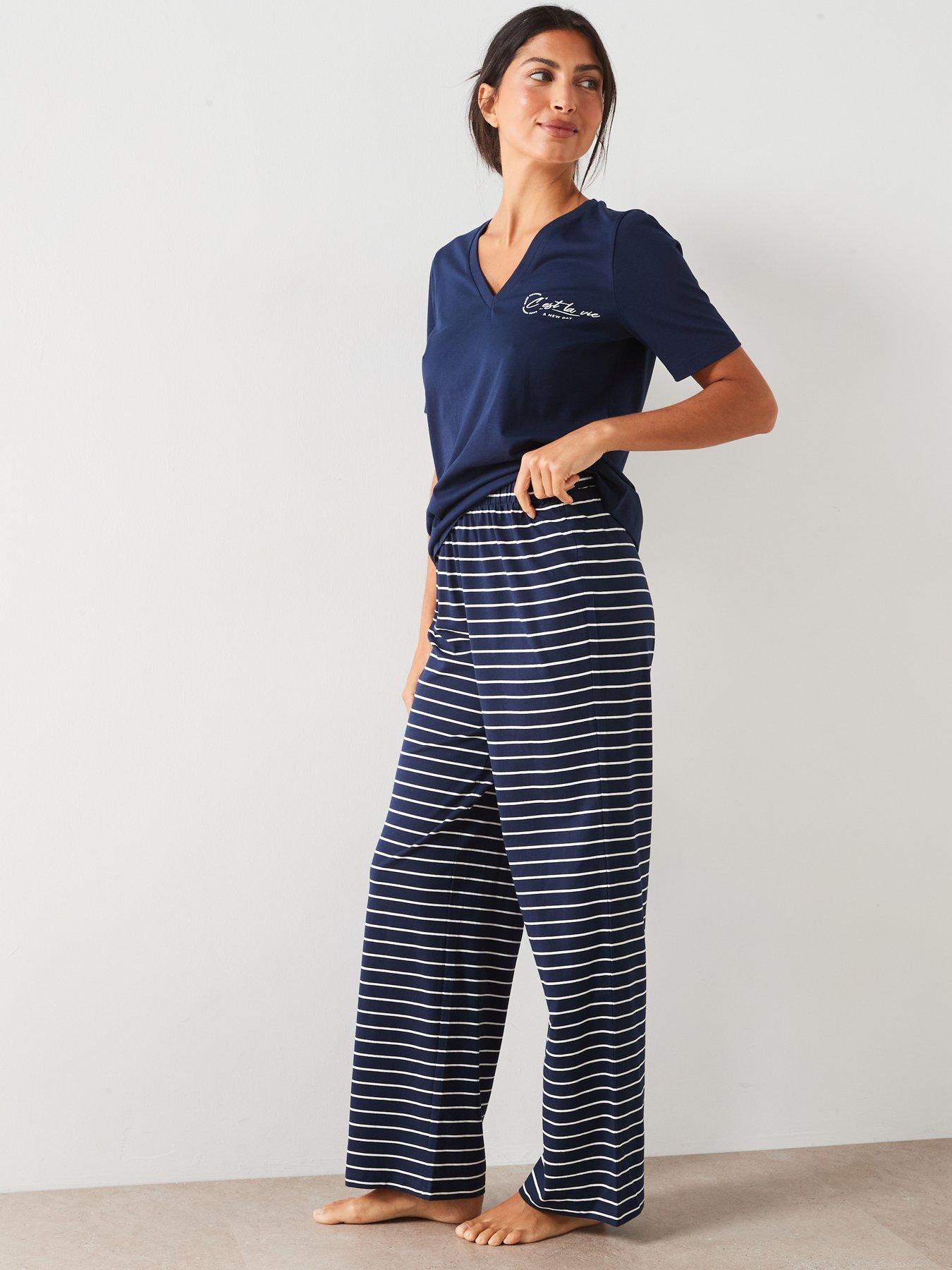 everyday-stripe-slogan-crew-neck-short-sleeve-top-with-wide-leg-pj-setdetail