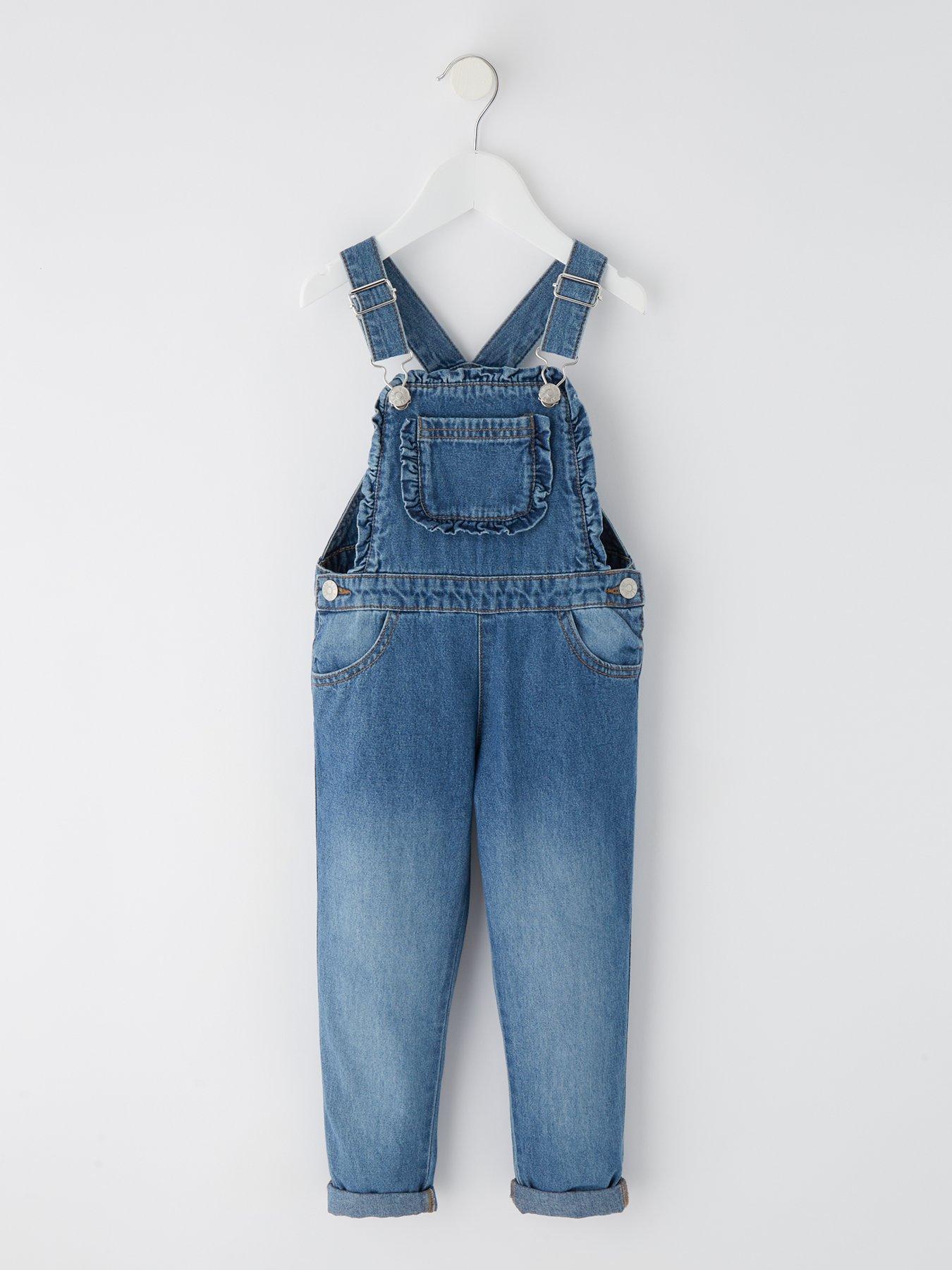 undefined Girls Frill Dungaree - Blue