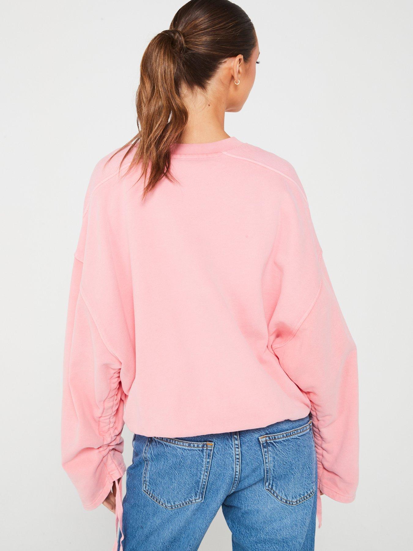 boss-efem-ruched-sleeve-bubble-hem-sweat-pinkstillFront