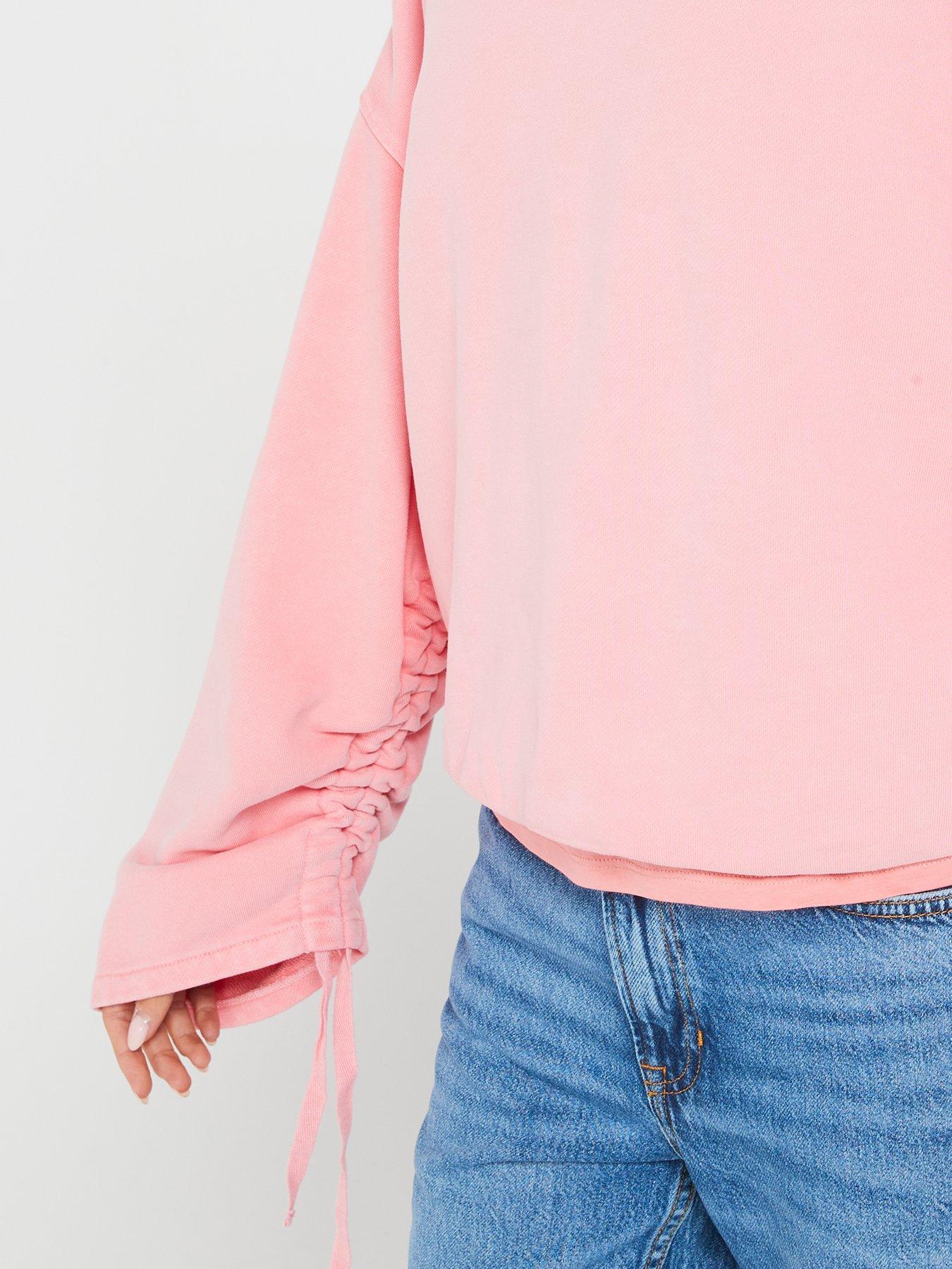 boss-efem-ruched-sleeve-bubble-hem-sweat-pinkoutfit