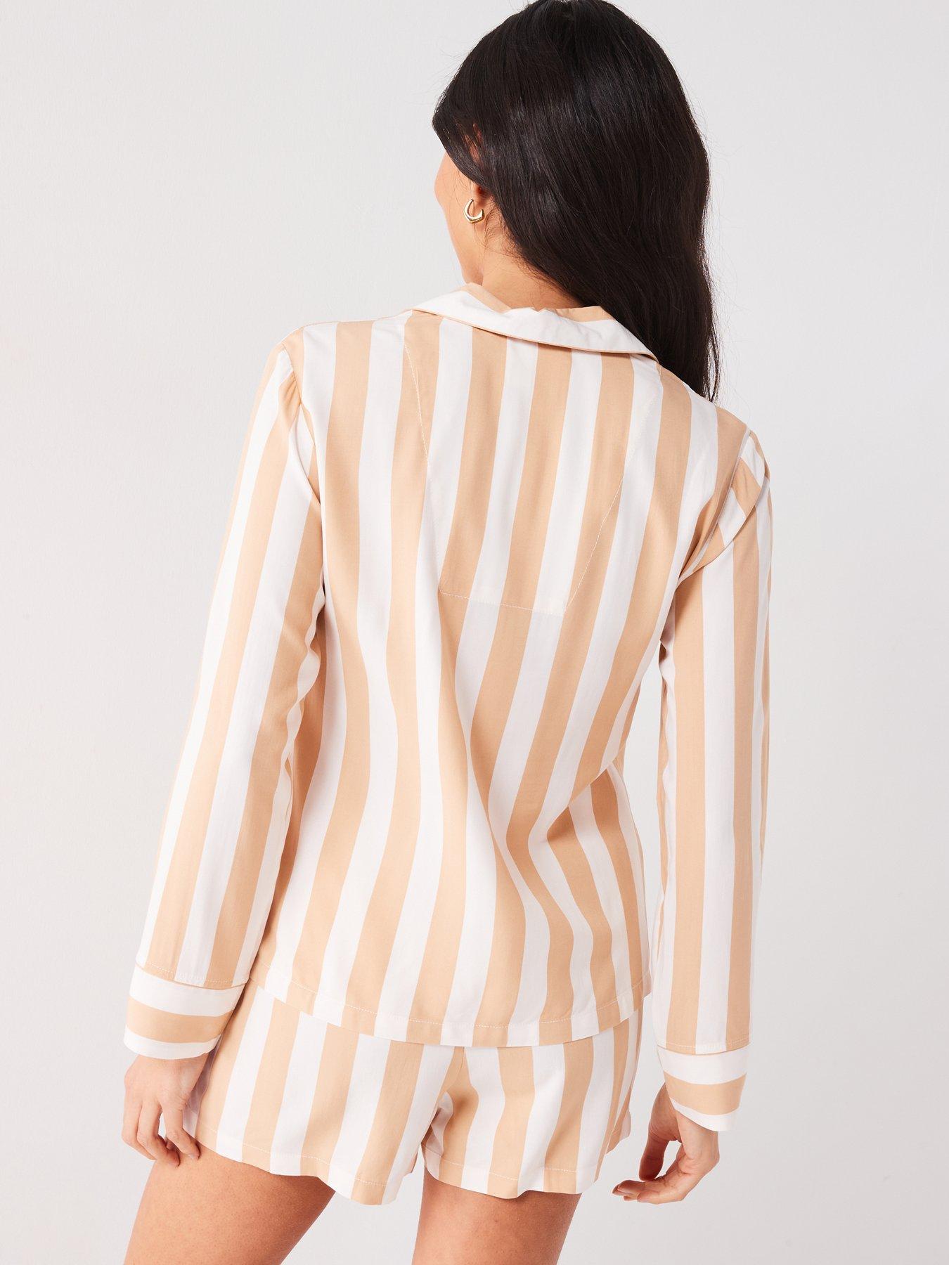 v-by-very-stripe-long-sleeve-short-revere-pj-set-brownstillFront