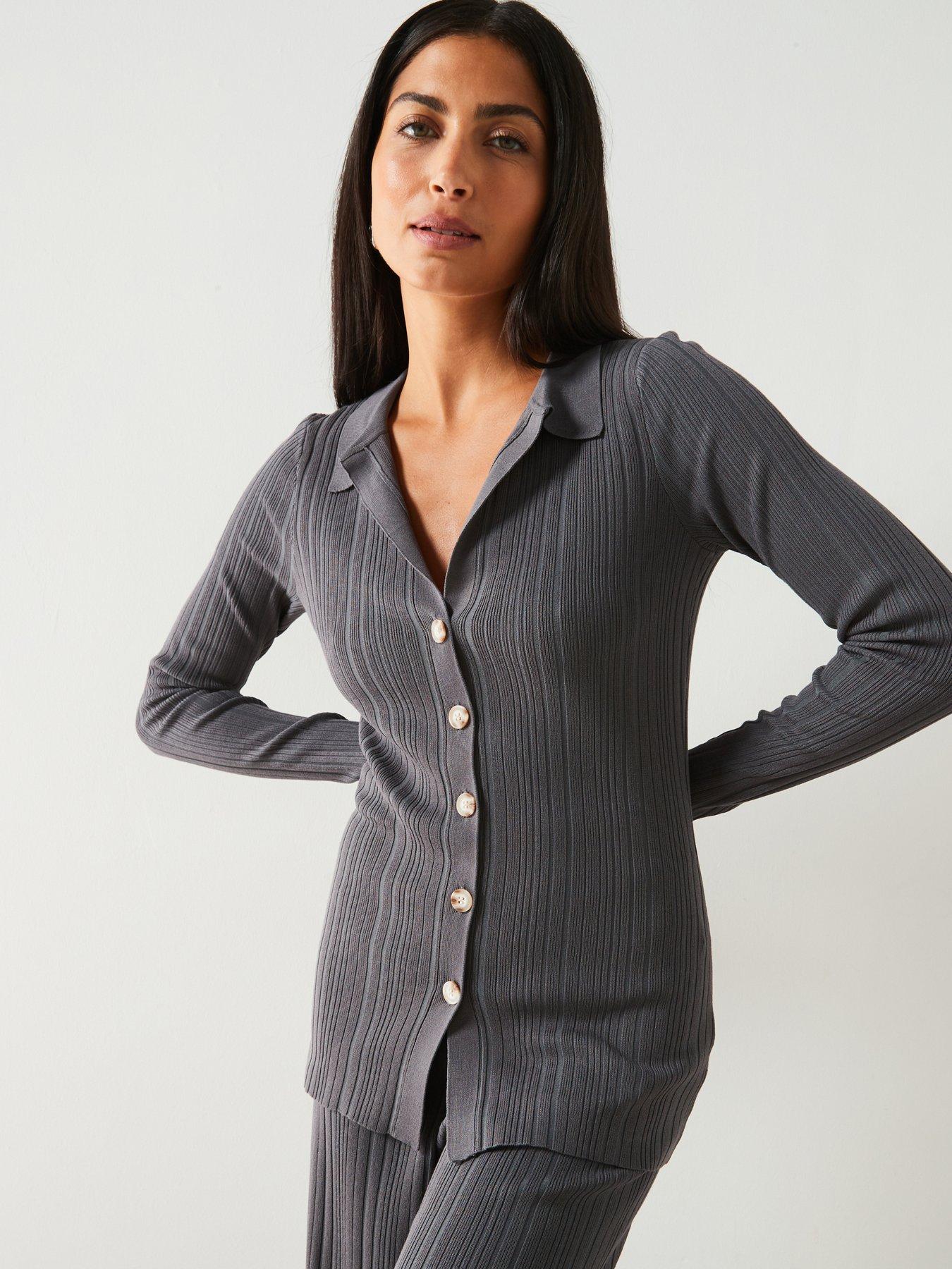 v-by-very-knitted-button-through-shirt-co-ordnbsp--greyfront