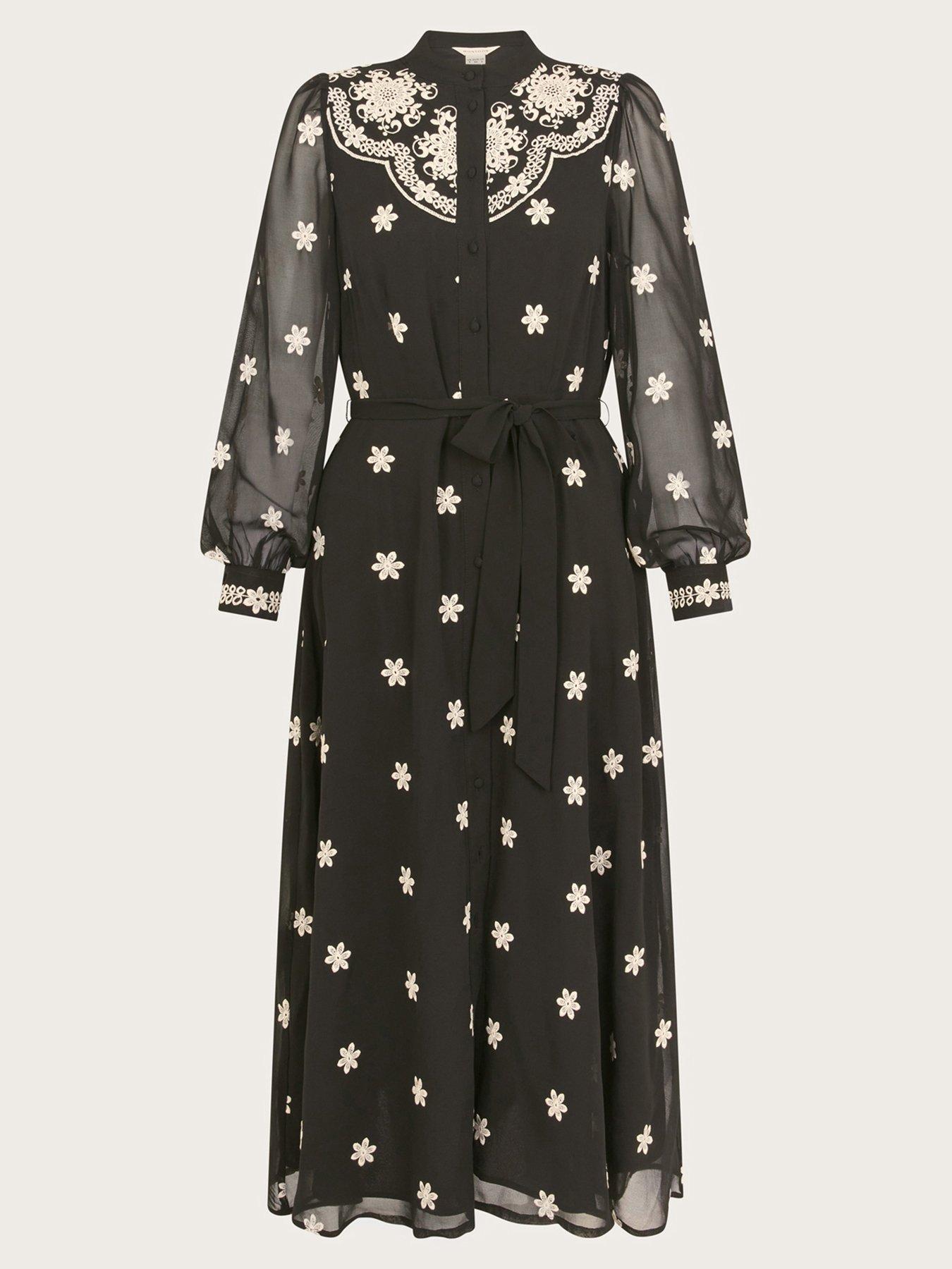 Image 3 of 6 of Monsoon Flori Emb Shirt Dres - Black