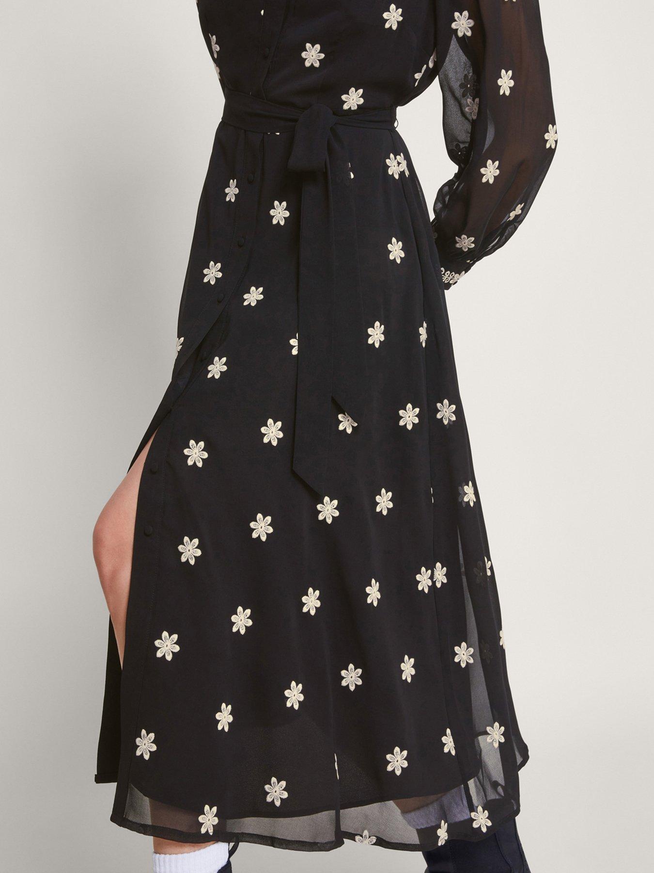Image 5 of 6 of Monsoon Flori Emb Shirt Dres - Black