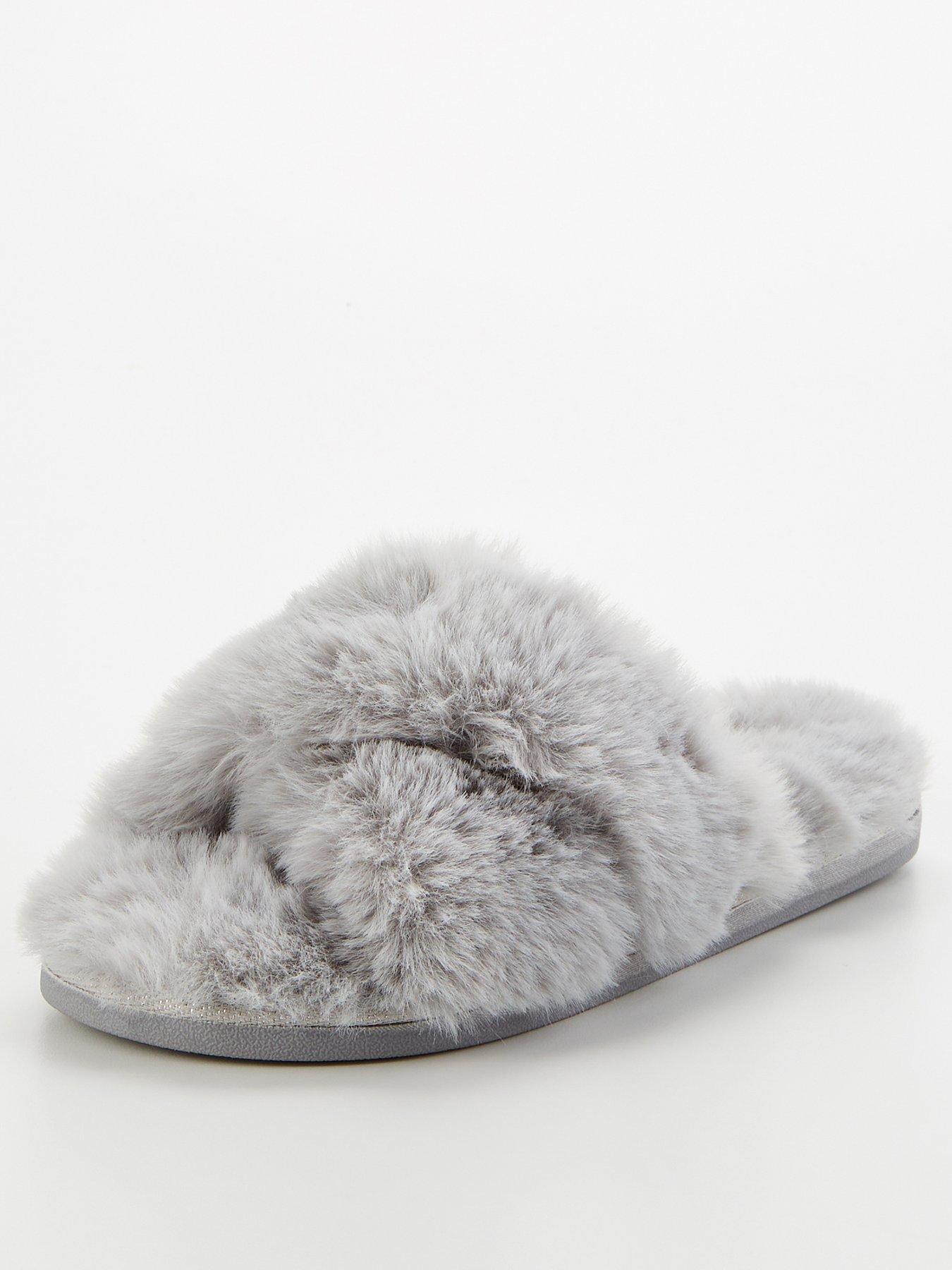 everyday-fluffy-cross-knot-slider-slipper-greystillFront