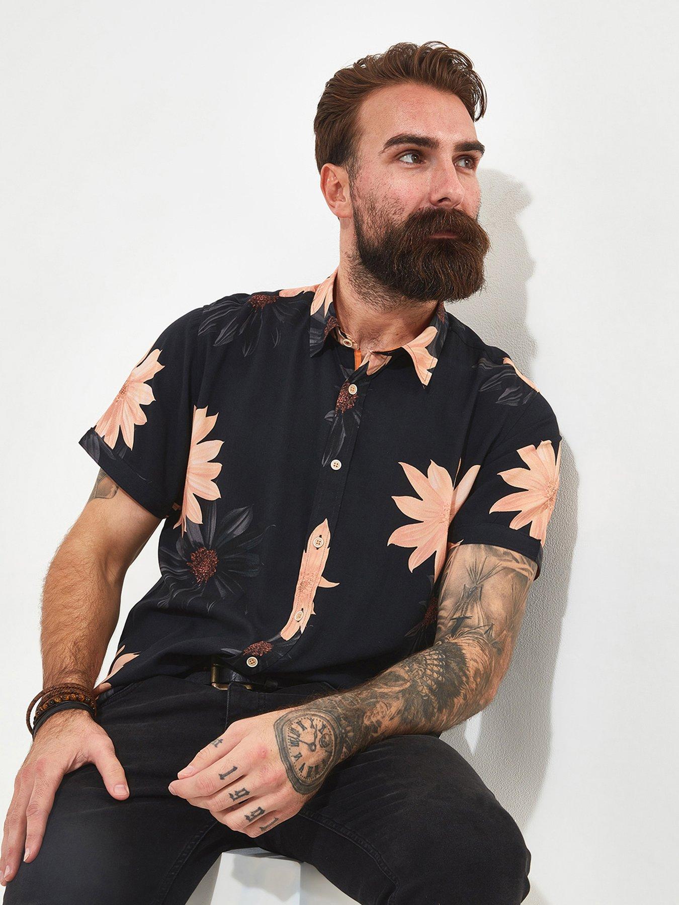 joe-browns-larger-than-life-floral-printnbspshort-sleeve-shirt-blackfront