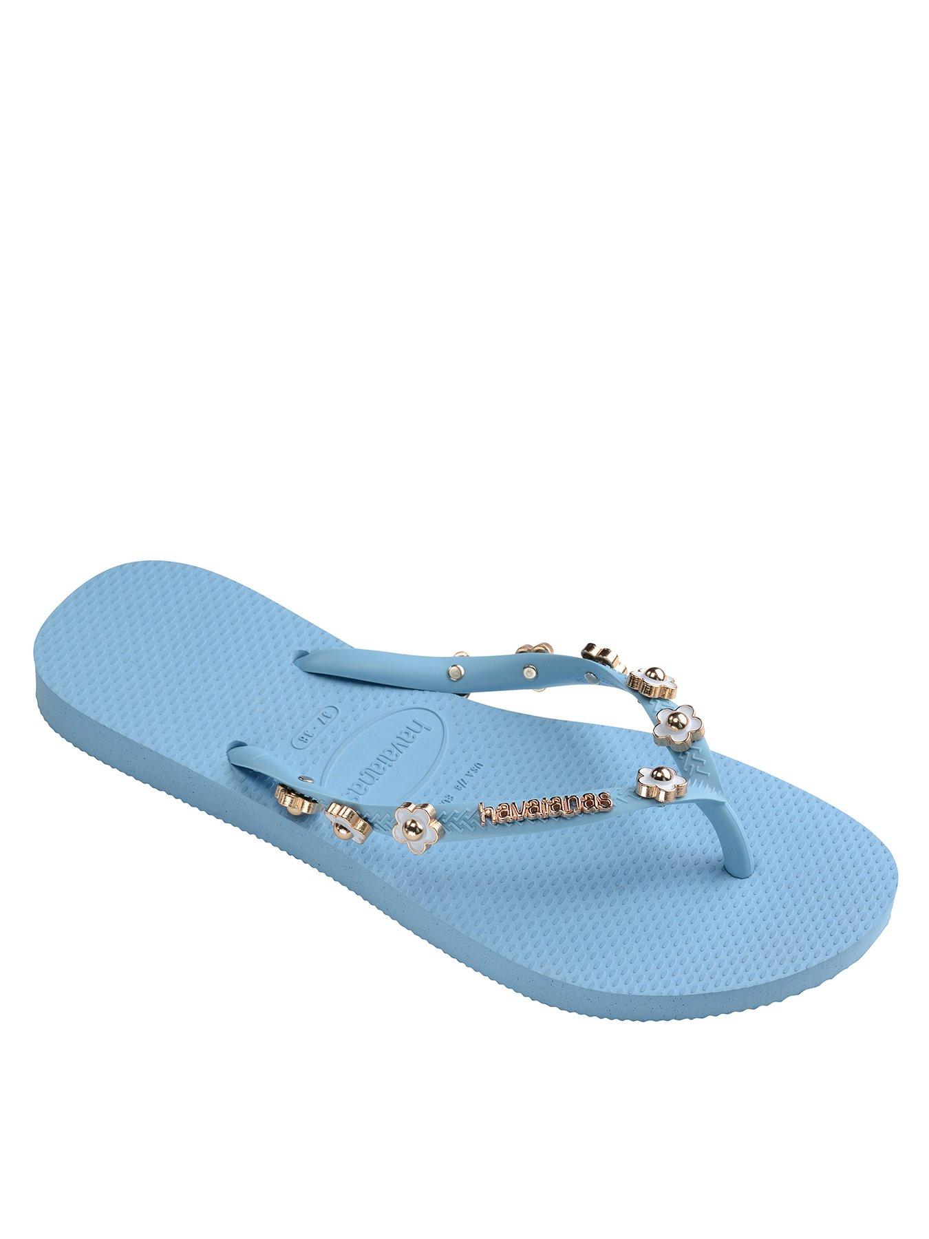 Slim Stylish Floral Embellished Flip Flops Lavender Blue