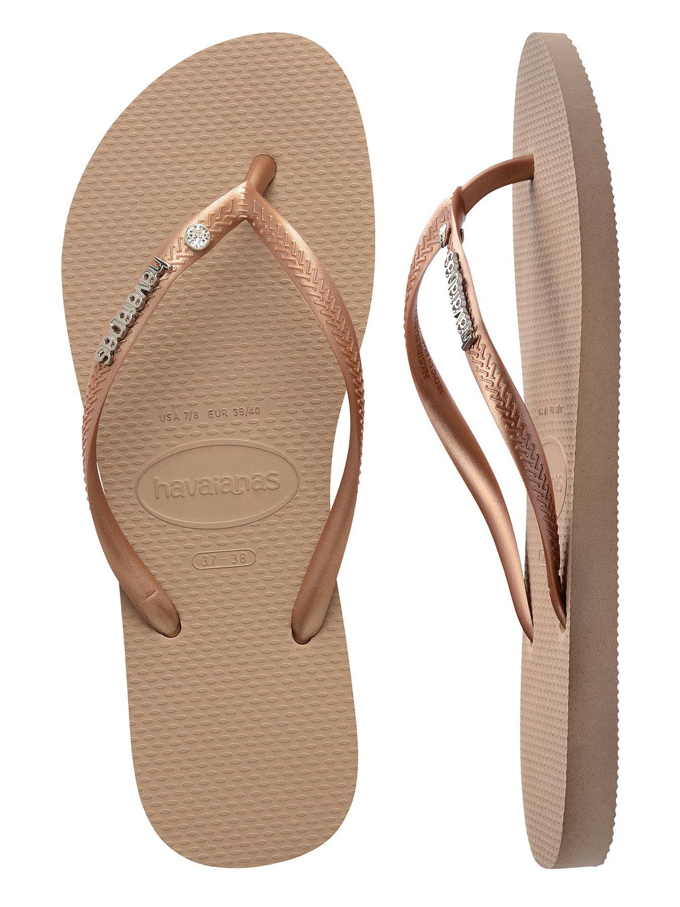 Havaianas Slim Metal Logo Crystal Flip Flop Rose Gold Very Ireland