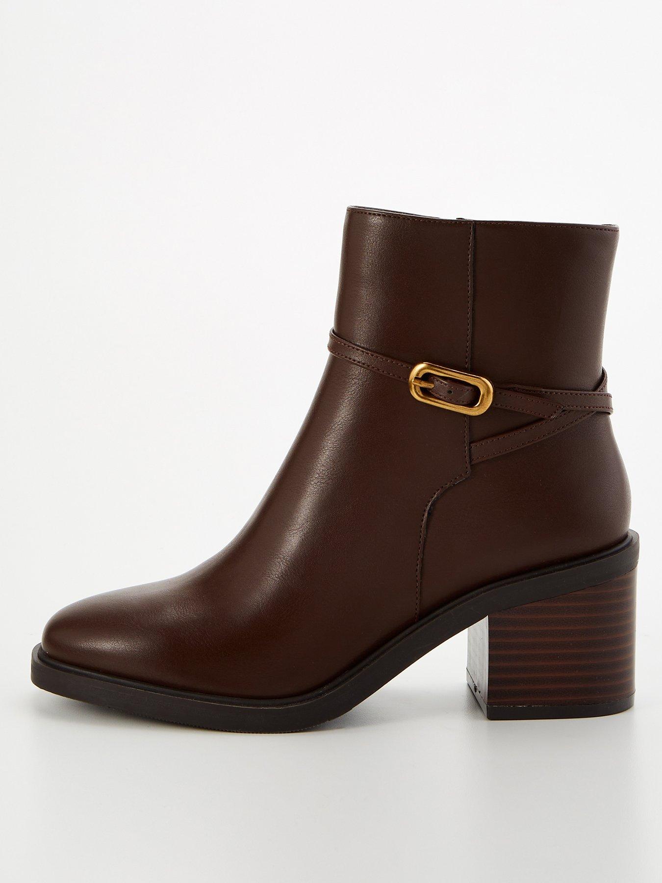 undefined Wide Fit Block Heel Ankle Boot With Zip - Brown
