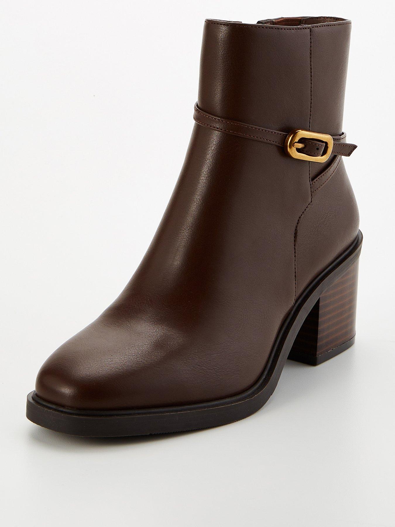 Image 2 of 7 of V by Very Wide Fit Block Heel Ankle Boot With Zip - Brown