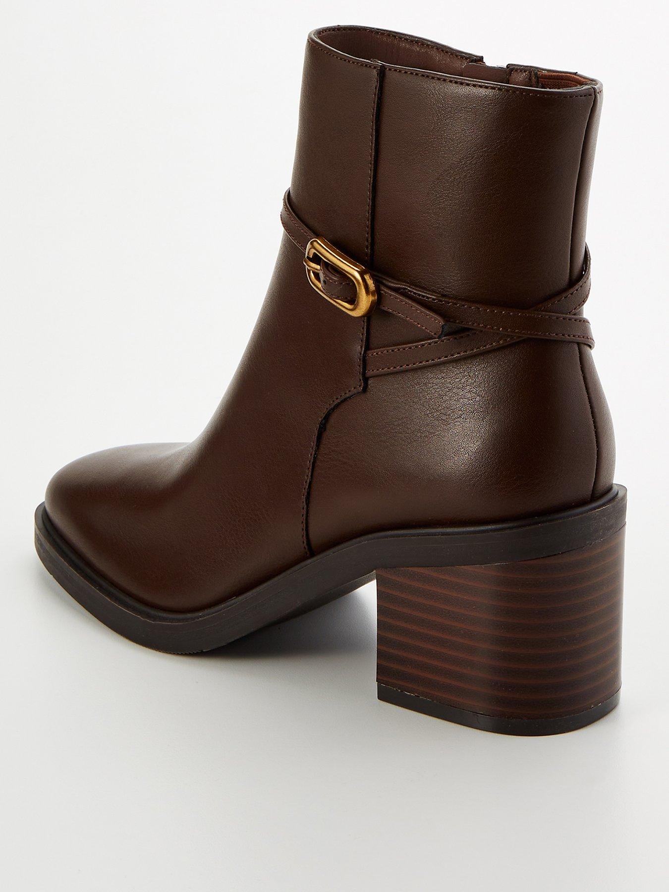 Image 3 of 7 of V by Very Wide Fit Block Heel Ankle Boot With Zip - Brown