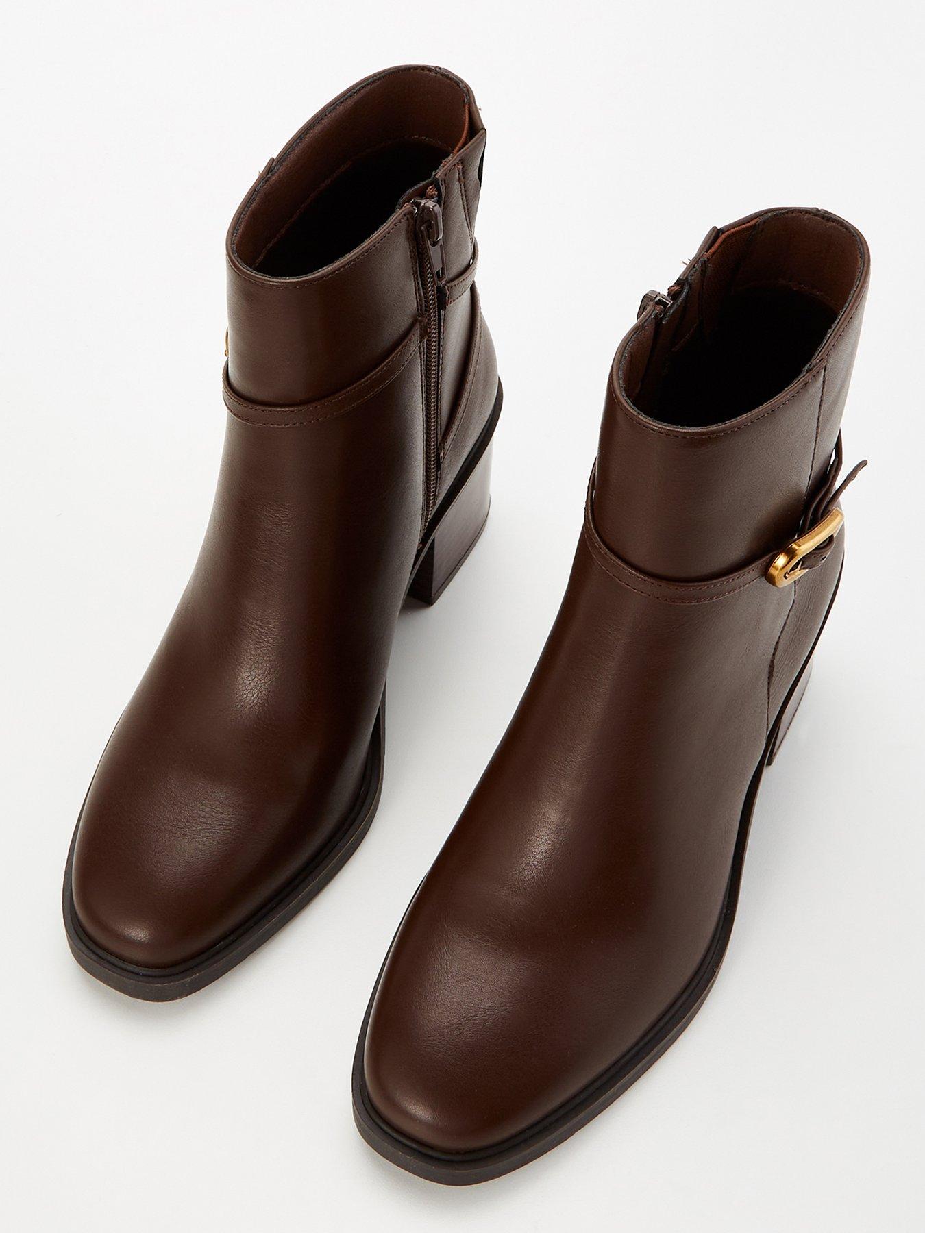 Image 4 of 7 of V by Very Wide Fit Block Heel Ankle Boot With Zip - Brown