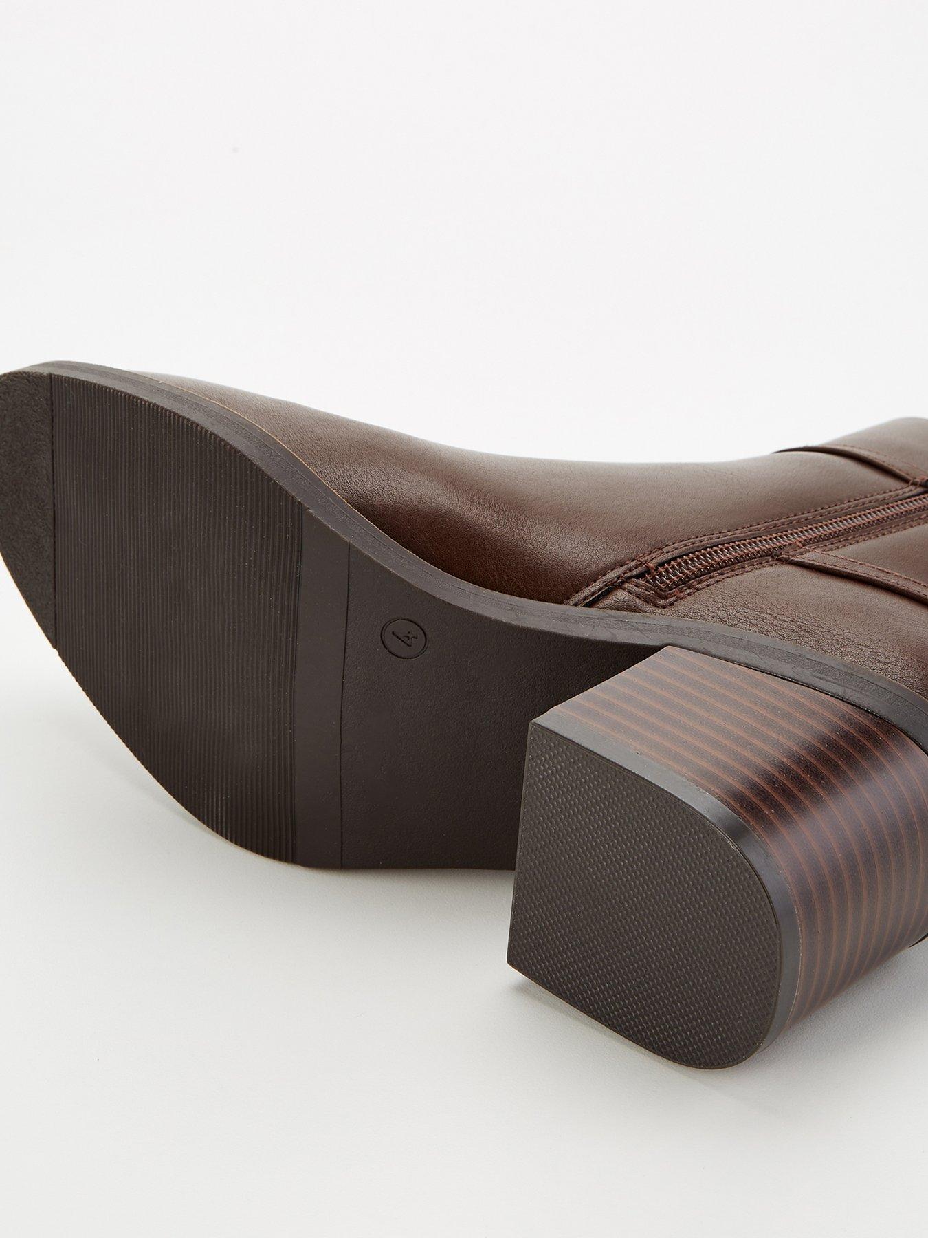 Image 5 of 7 of V by Very Wide Fit Block Heel Ankle Boot With Zip - Brown